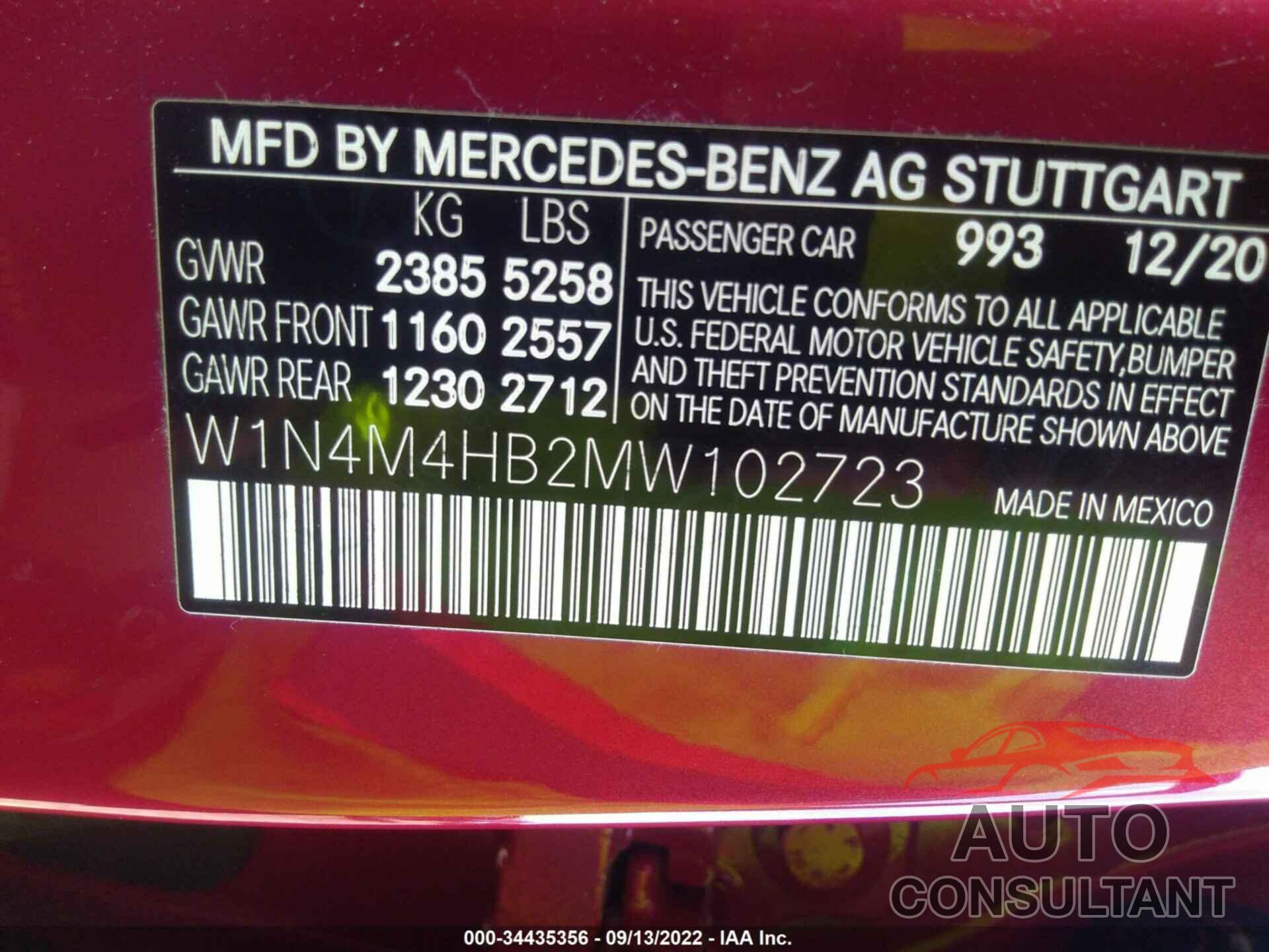 MERCEDES-BENZ GLB 2021 - W1N4M4HB2MW102723