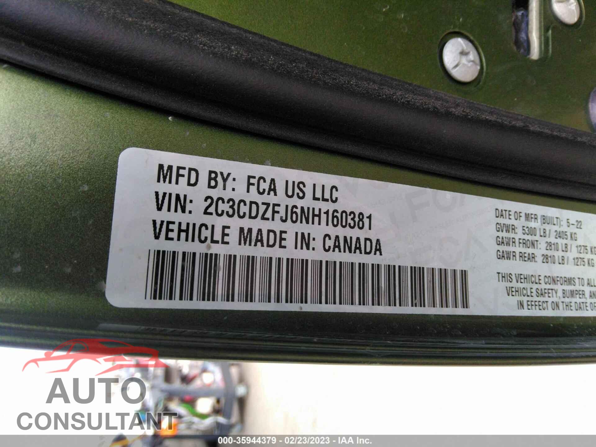 DODGE CHALLENGER 2022 - 2C3CDZFJ6NH160381