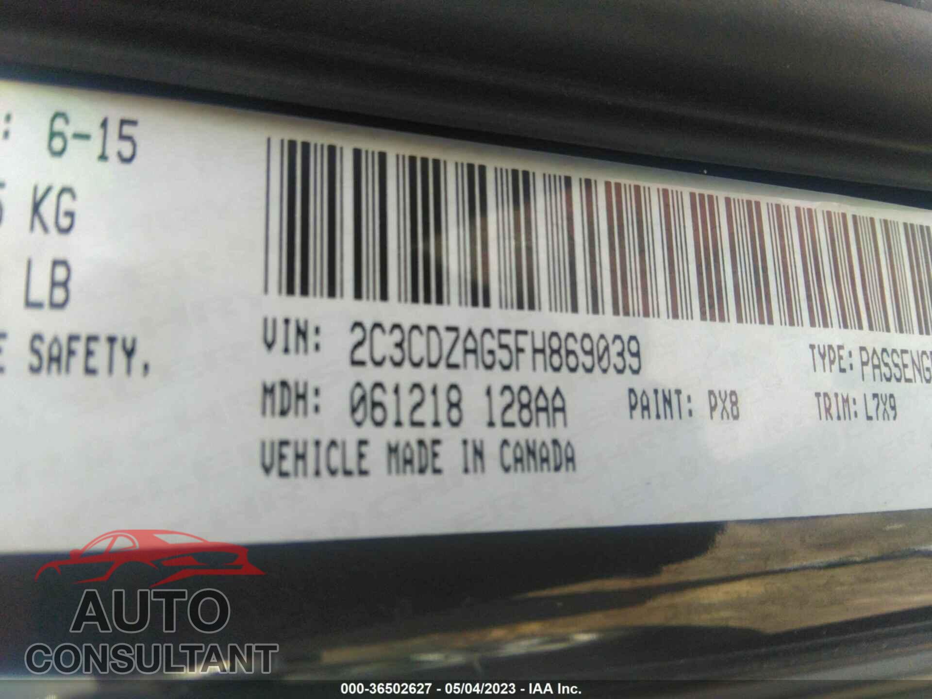 DODGE CHALLENGER 2015 - 2C3CDZAG5FH869039