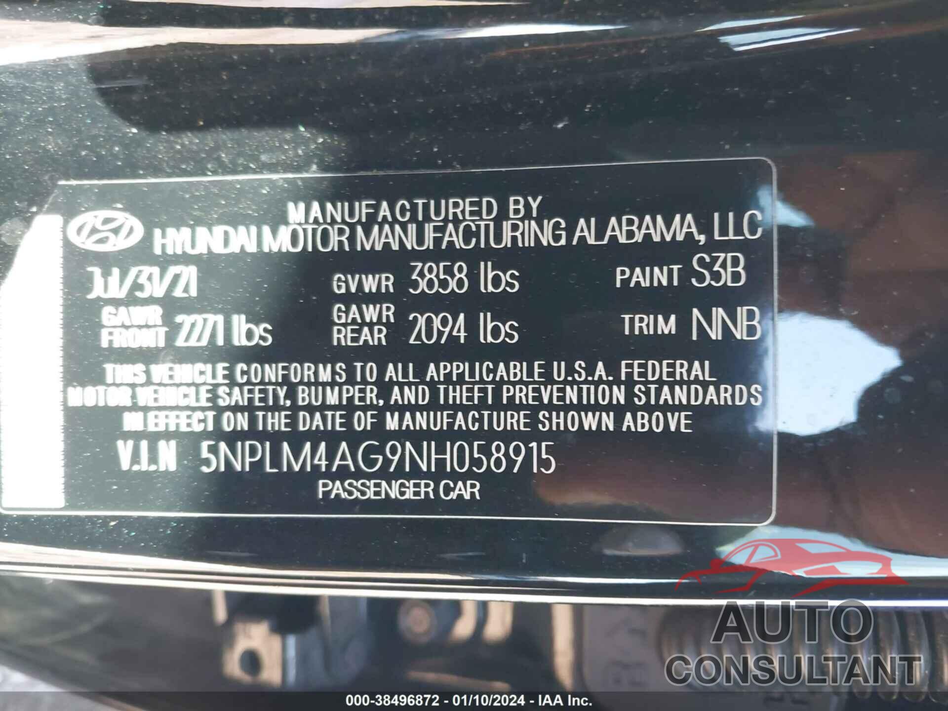 HYUNDAI ELANTRA 2022 - 5NPLM4AG9NH058915