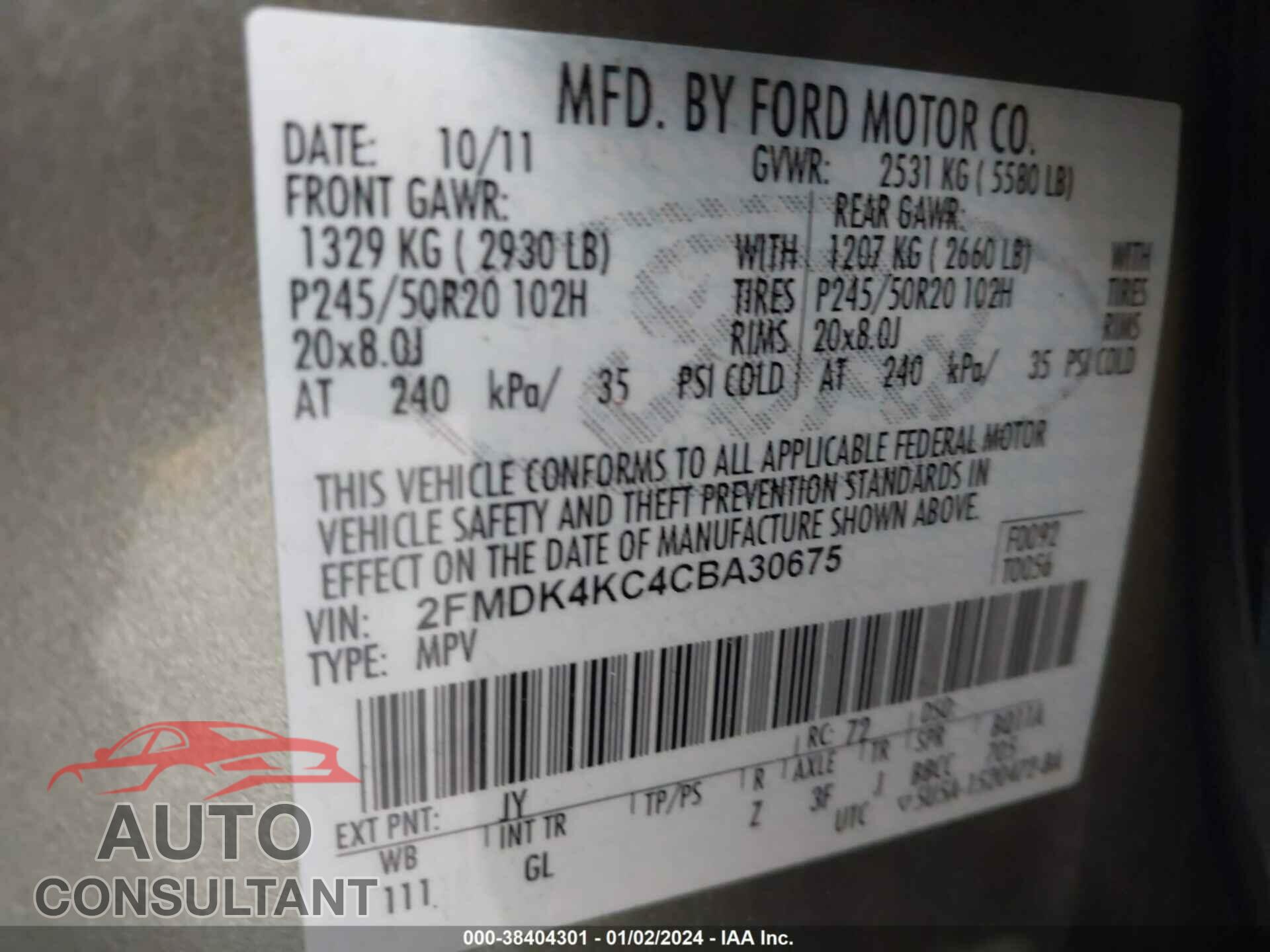 FORD EDGE 2012 - 2FMDK4KC4CBA30675