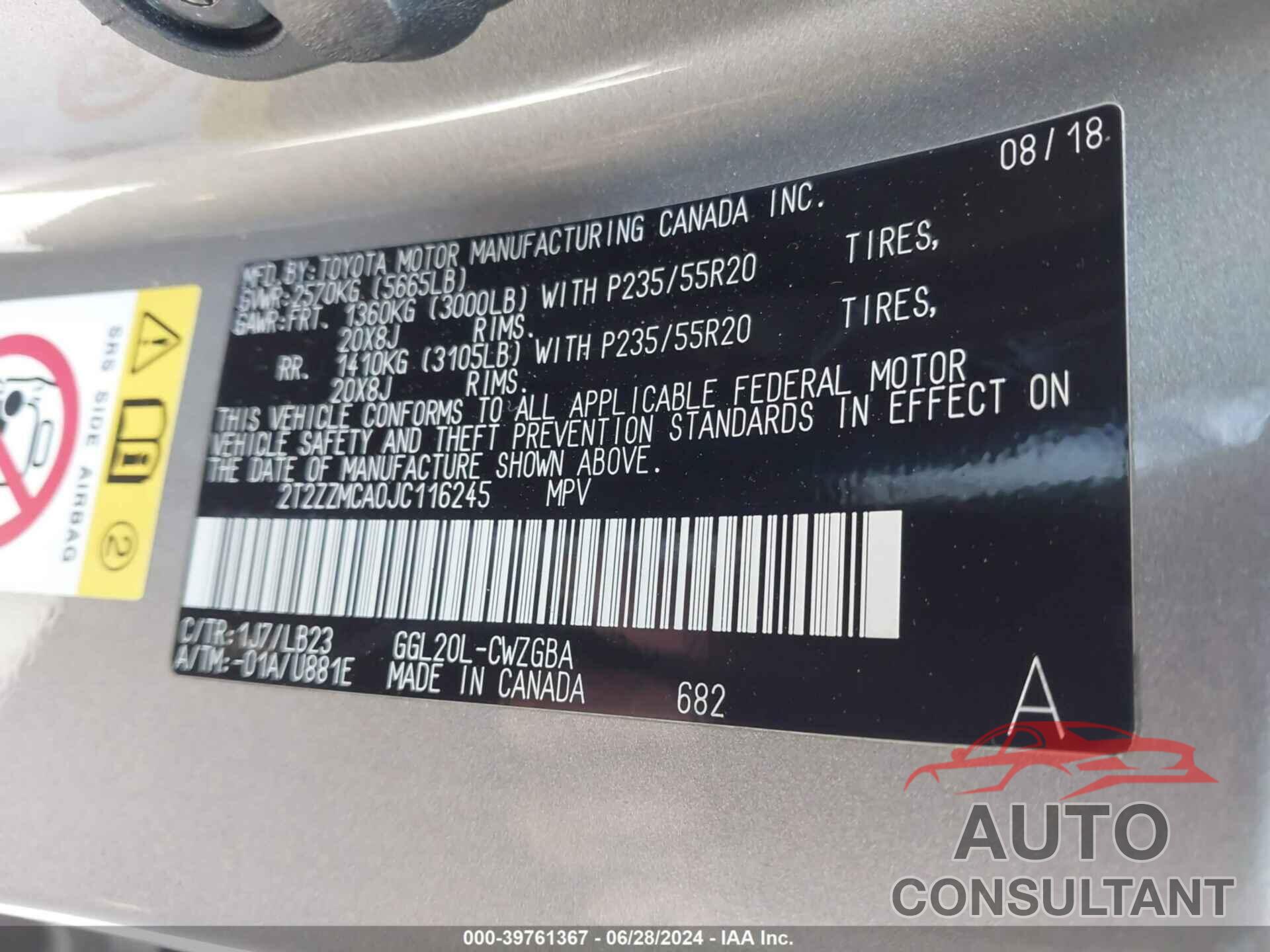 LEXUS RX 350 2018 - 2T2ZZMCA0JC116245