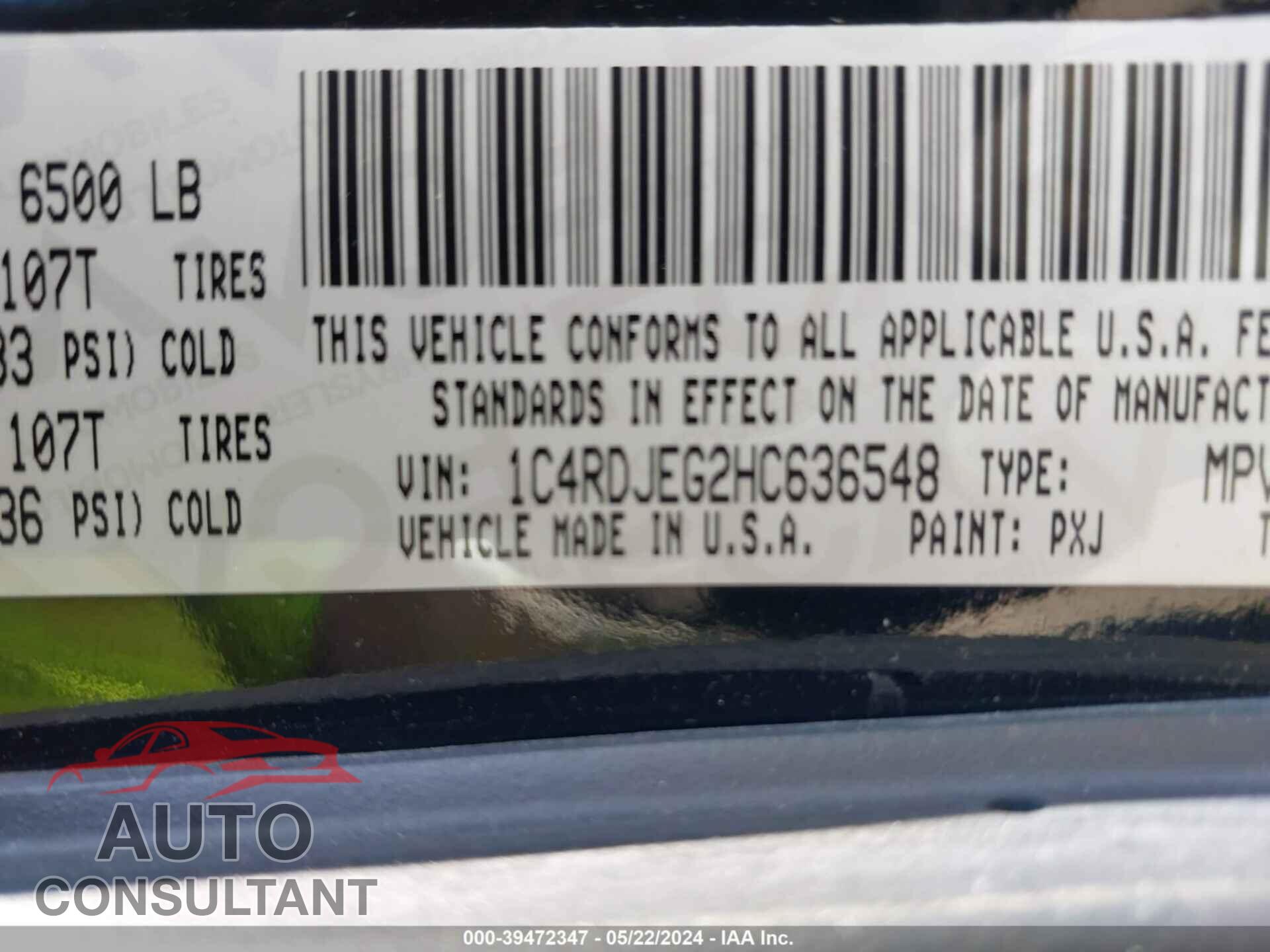 DODGE DURANGO 2017 - 1C4RDJEG2HC636548