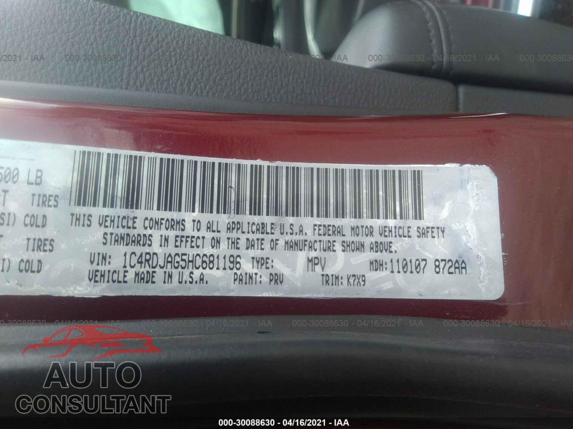 DODGE DURANGO 2017 - 1C4RDJAG5HC681196
