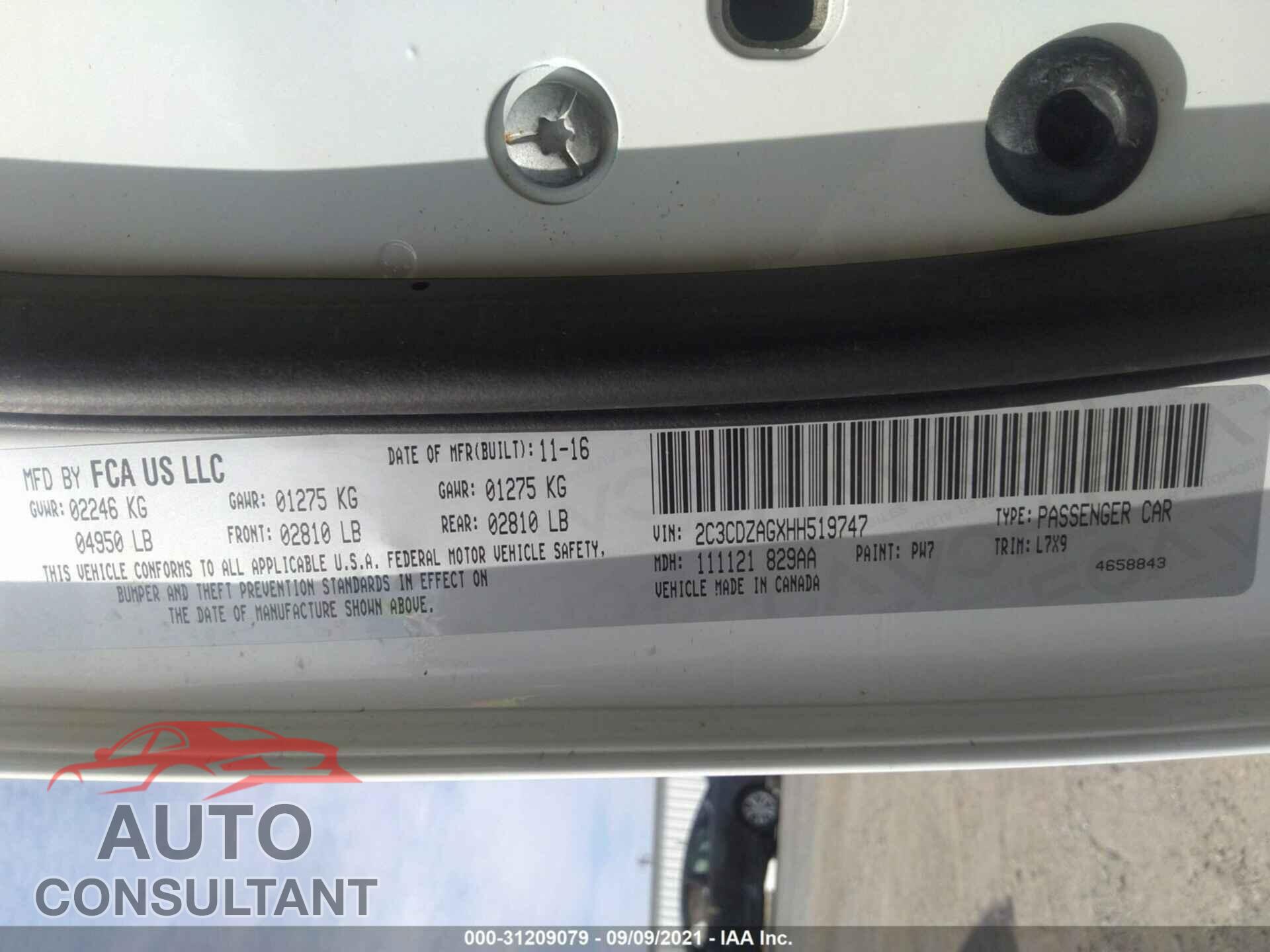 DODGE CHALLENGER 2017 - 2C3CDZAGXHH519747