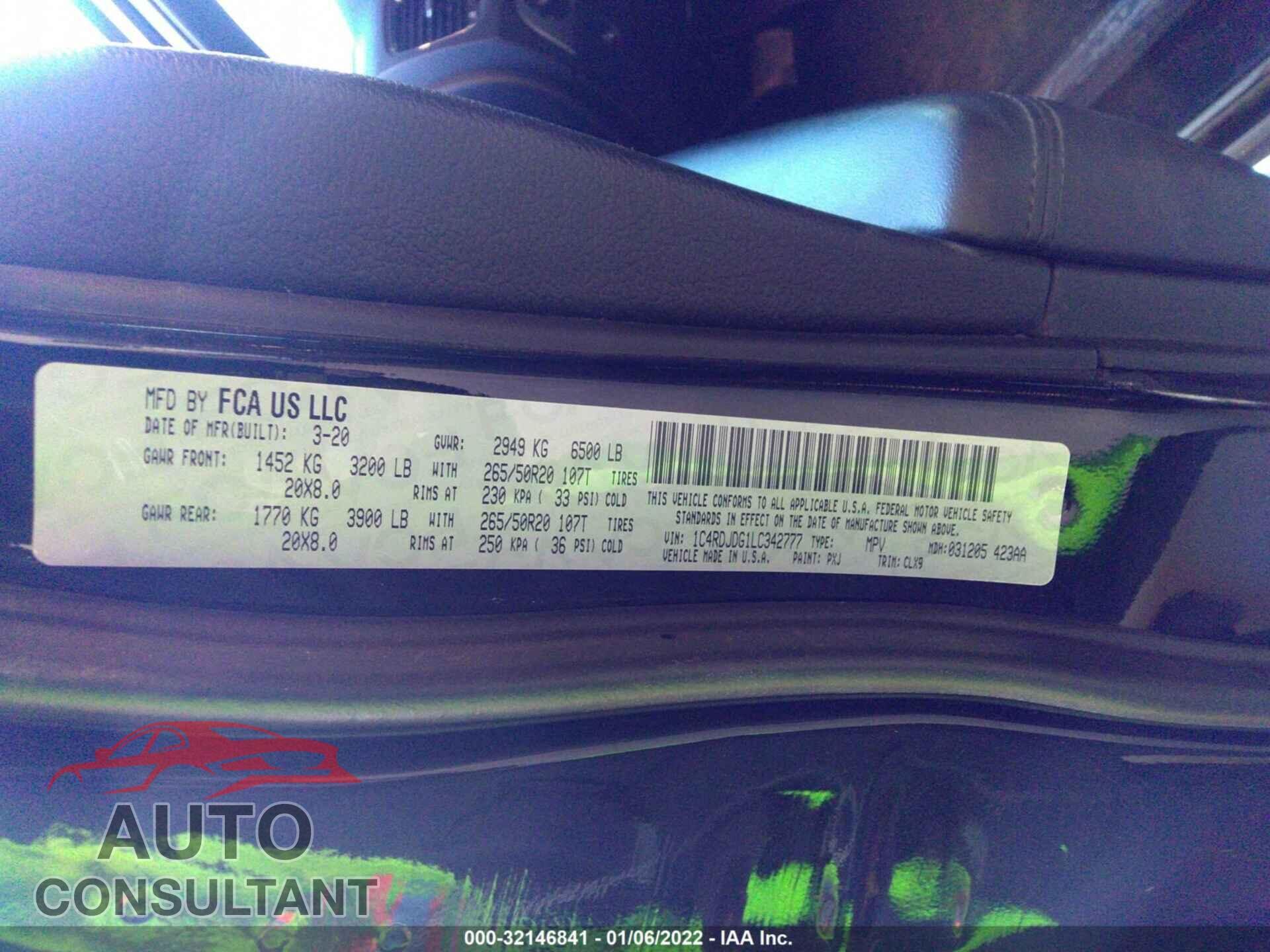 DODGE DURANGO 2020 - 1C4RDJDG1LC342777