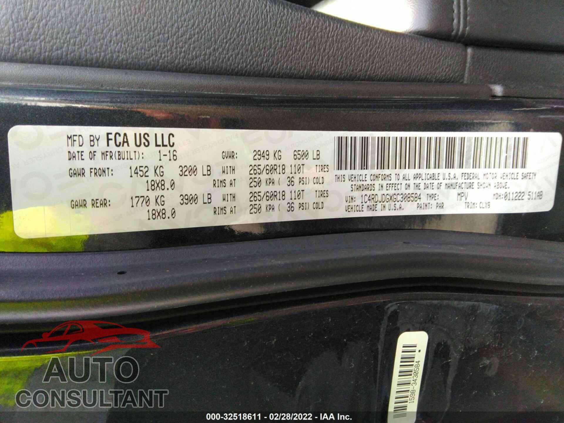 DODGE DURANGO 2016 - 1C4RDJDGXGC308584