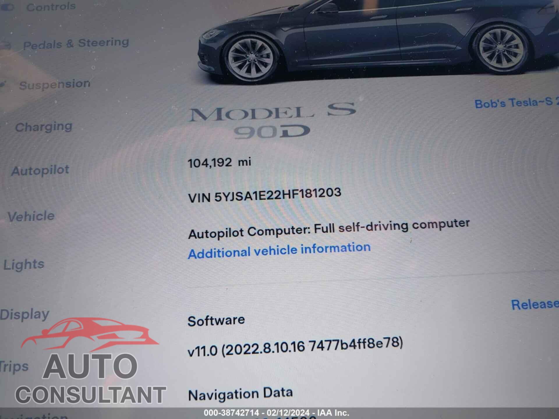 TESLA MODEL S 2017 - 5YJSA1E22HF181203