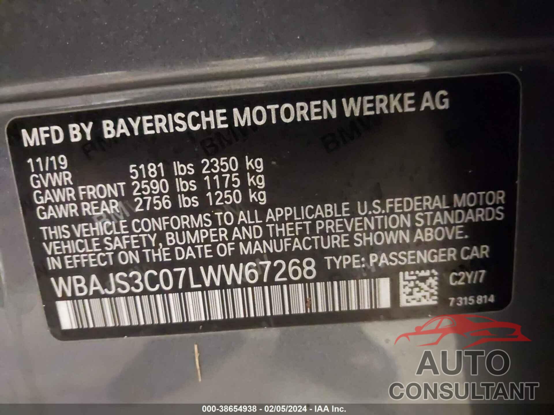 BMW 540I 2020 - WBAJS3C07LWW67268