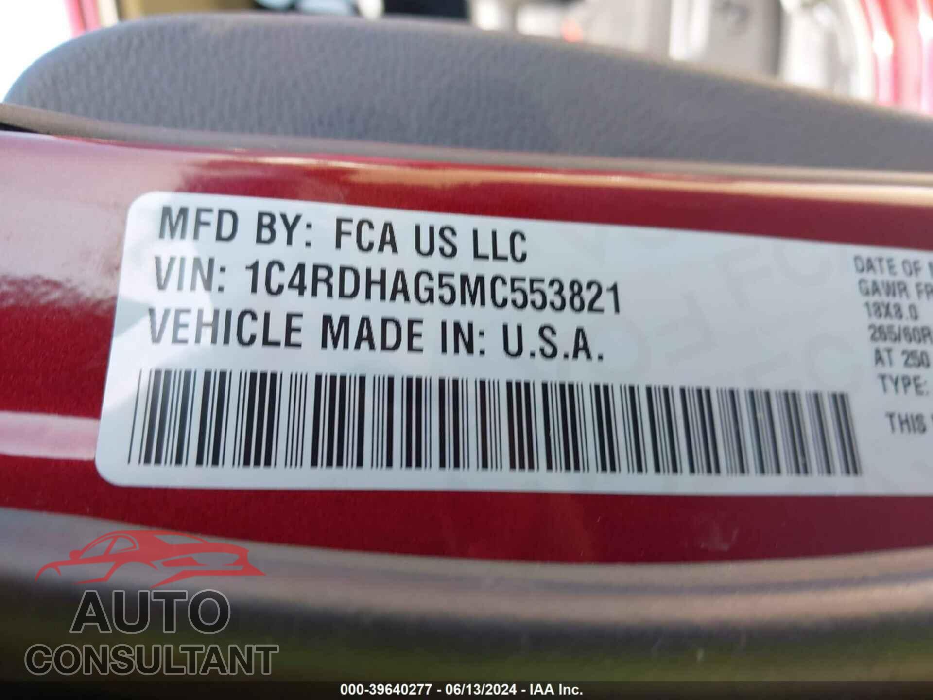 DODGE DURANGO 2021 - 1C4RDHAG5MC553821