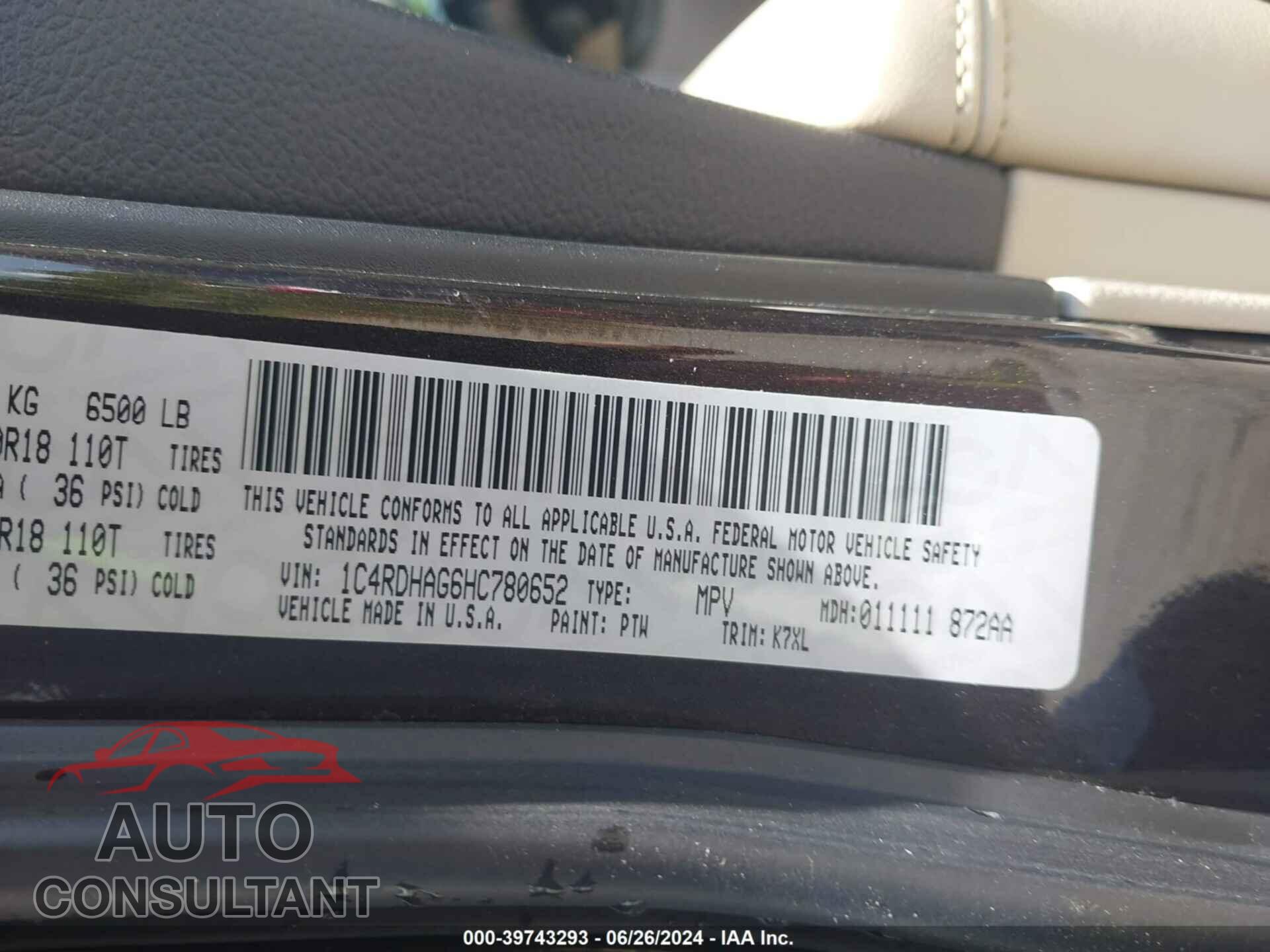 DODGE DURANGO 2017 - 1C4RDHAG6HC780652