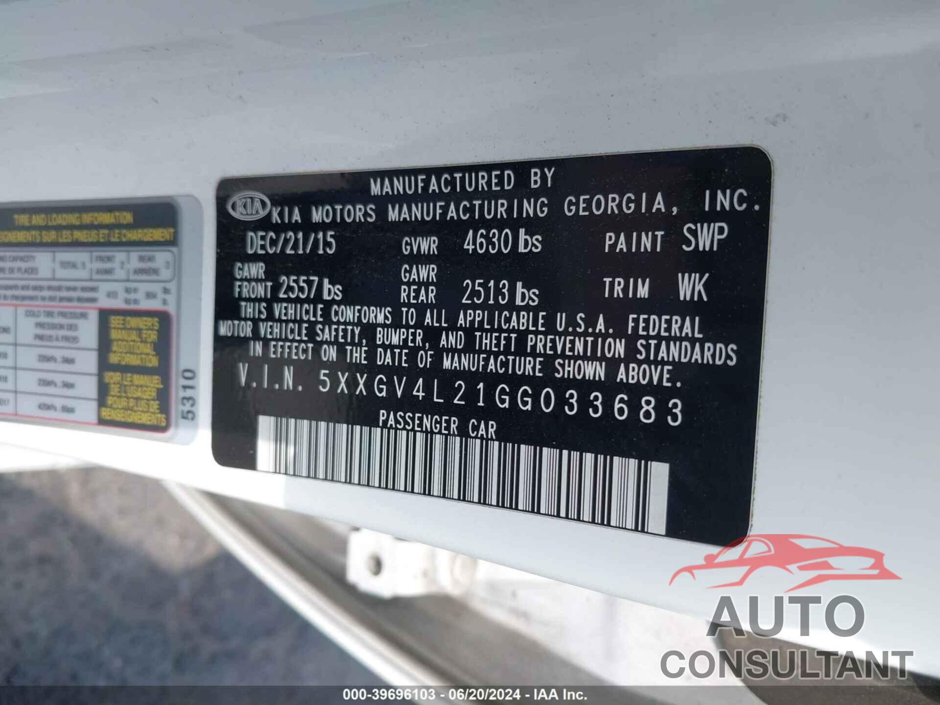 KIA OPTIMA 2016 - 5XXGV4L21GG033683
