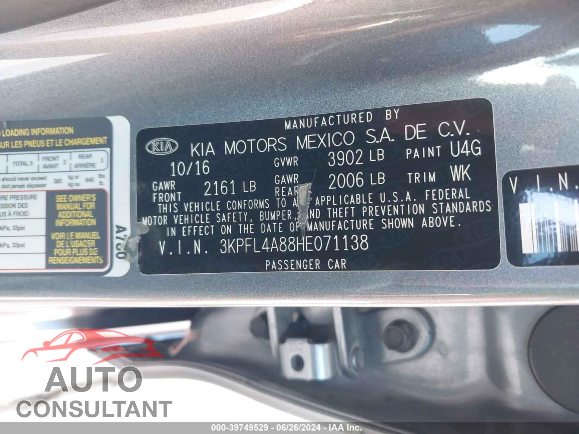 KIA FORTE 2017 - 3KPFL4A88HE071138