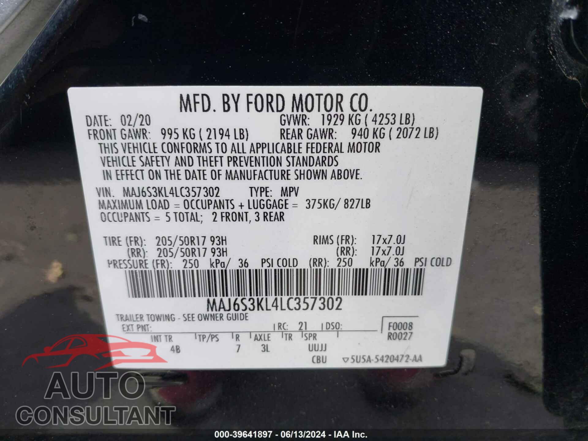 FORD ECOSPORT 2020 - MAJ6S3KL4LC357302