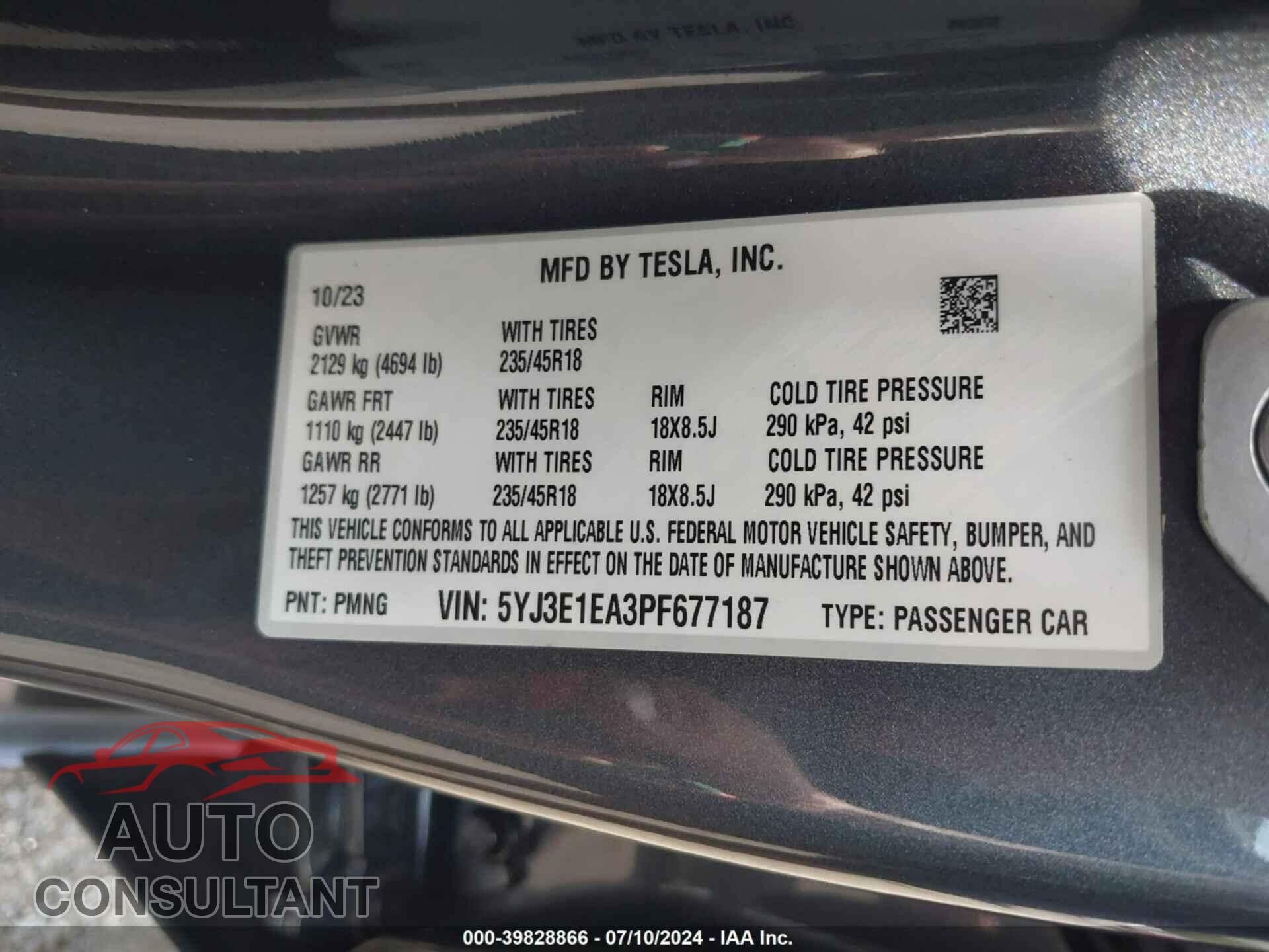 TESLA MODEL 3 2023 - 5YJ3E1EA3PF677187