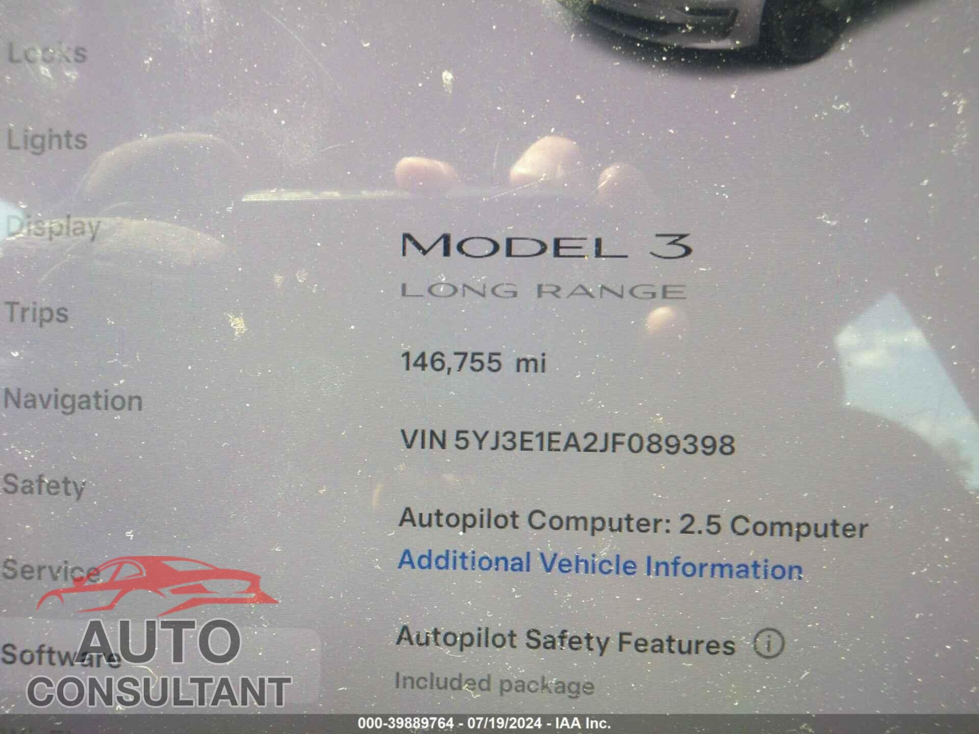 TESLA MODEL 3 2018 - 5YJ3E1EA2JF089398