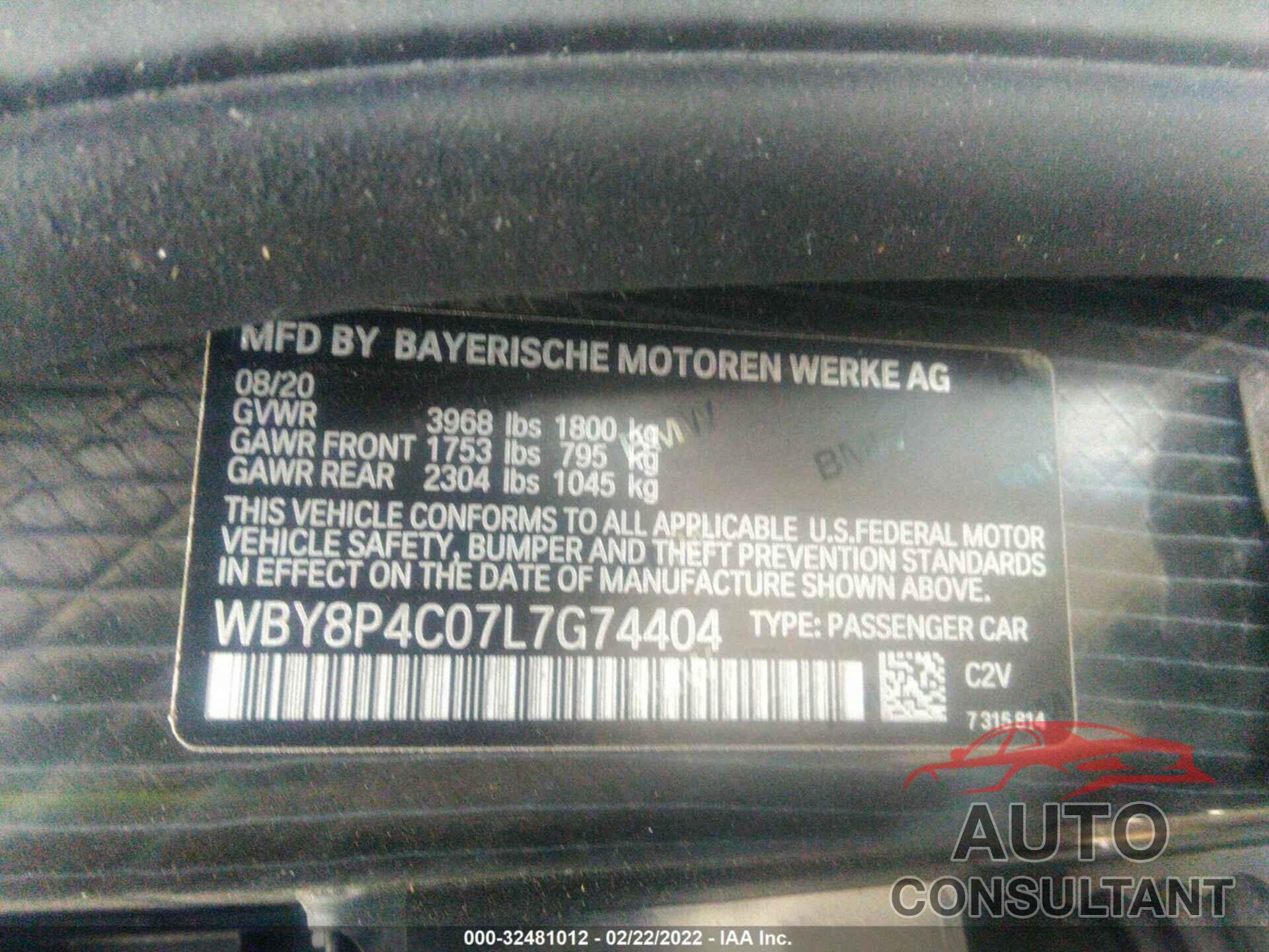 BMW I3 2020 - WBY8P4C07L7G74404