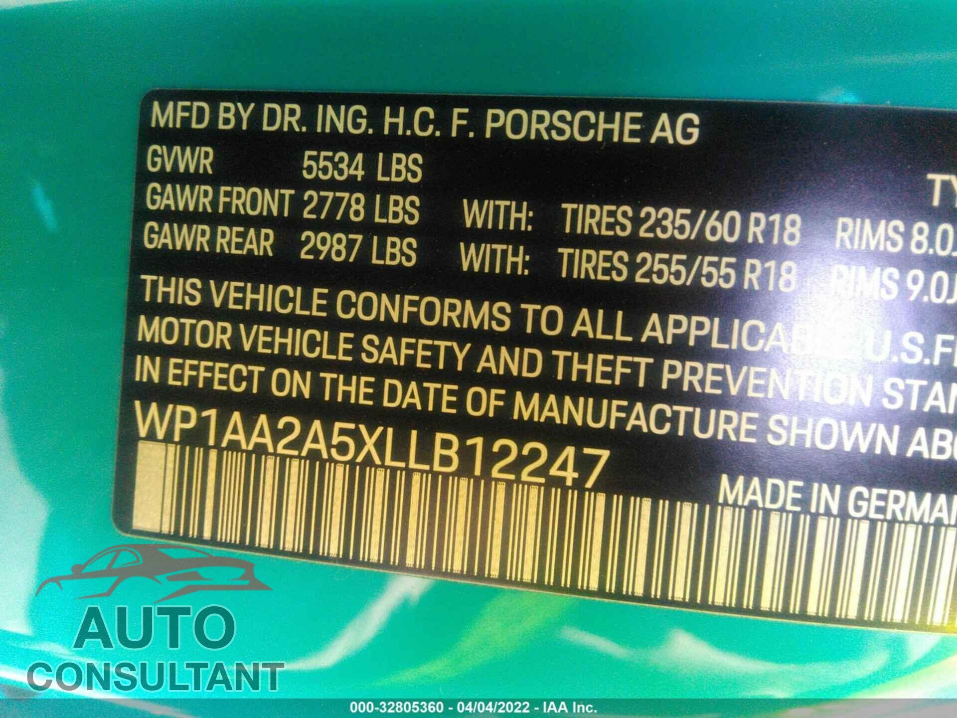 PORSCHE MACAN 2020 - WP1AA2A5XLLB12247