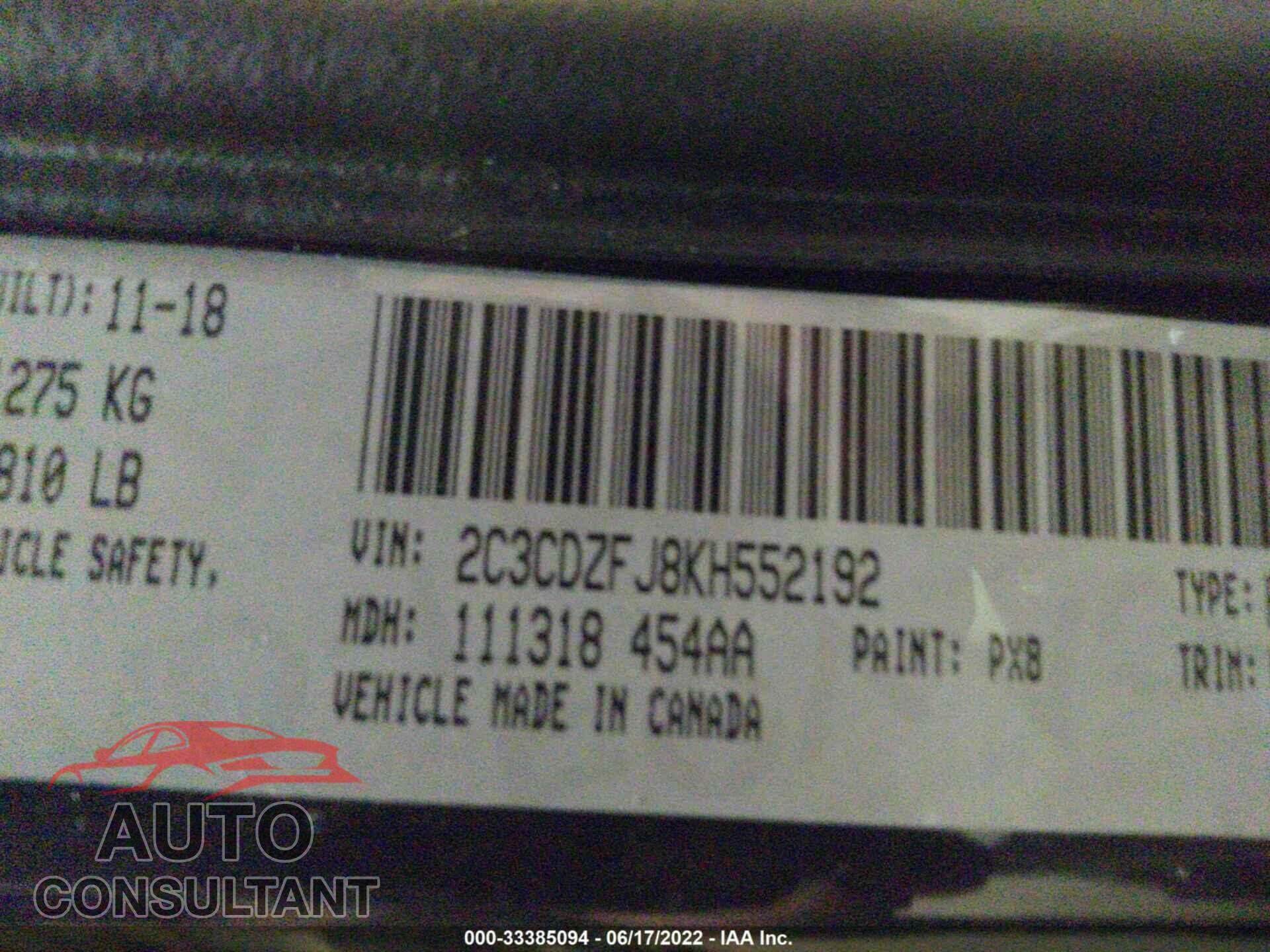 DODGE CHALLENGER 2019 - 2C3CDZFJ8KH552192