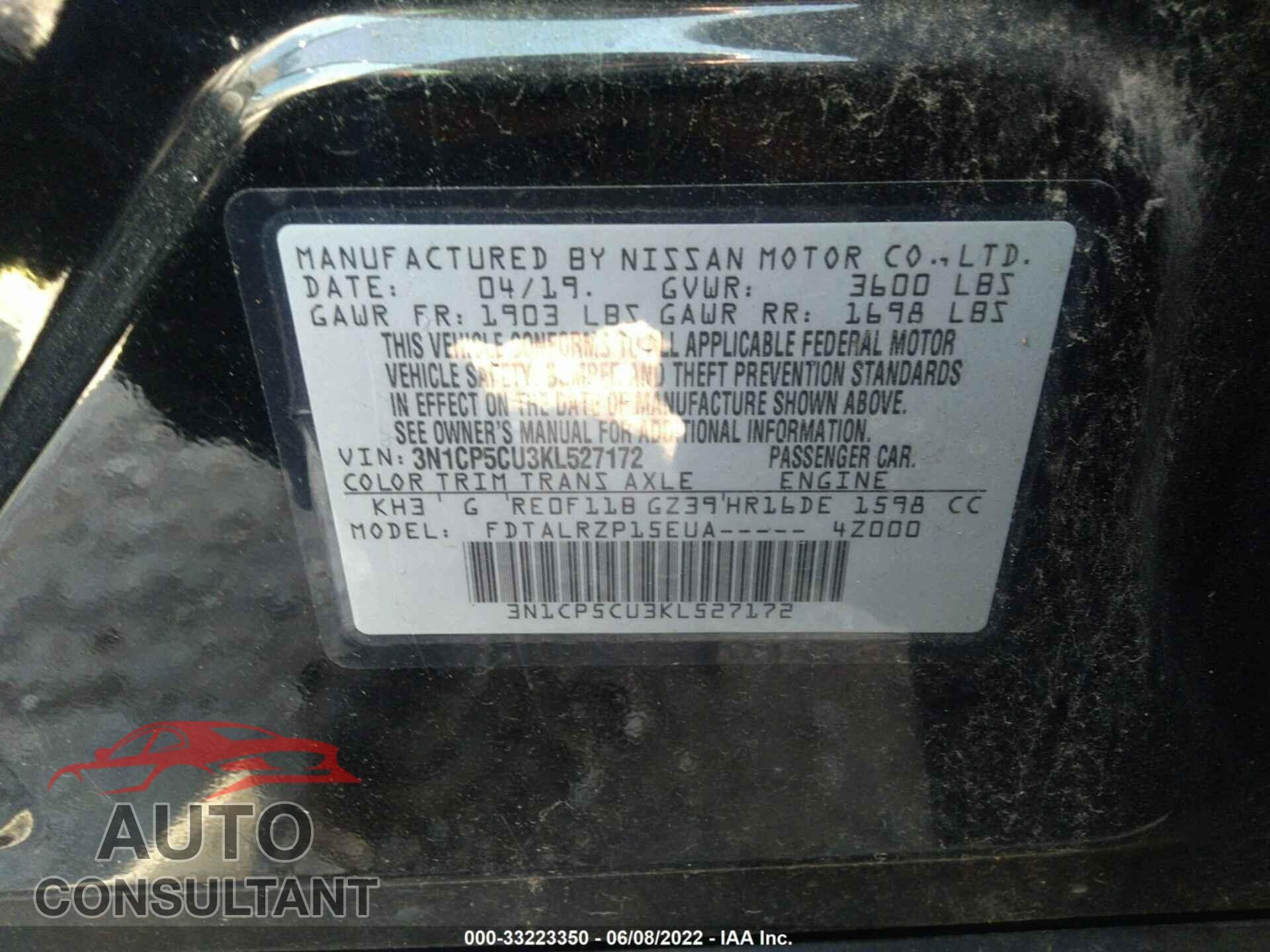 NISSAN KICKS 2019 - 3N1CP5CU3KL527172