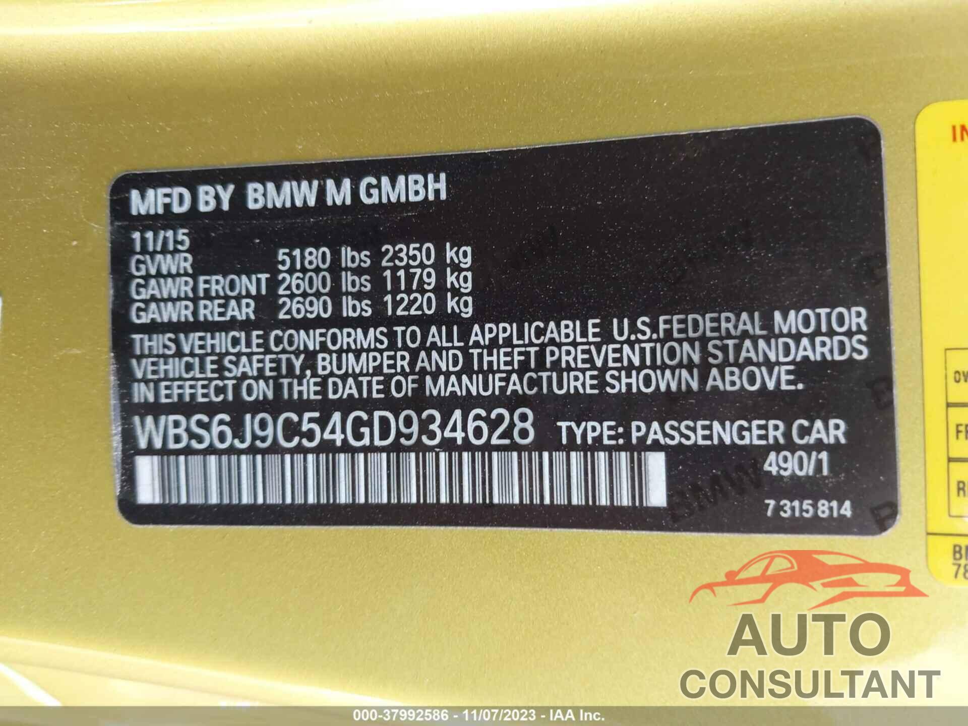 BMW M6 2016 - WBS6J9C54GD934628