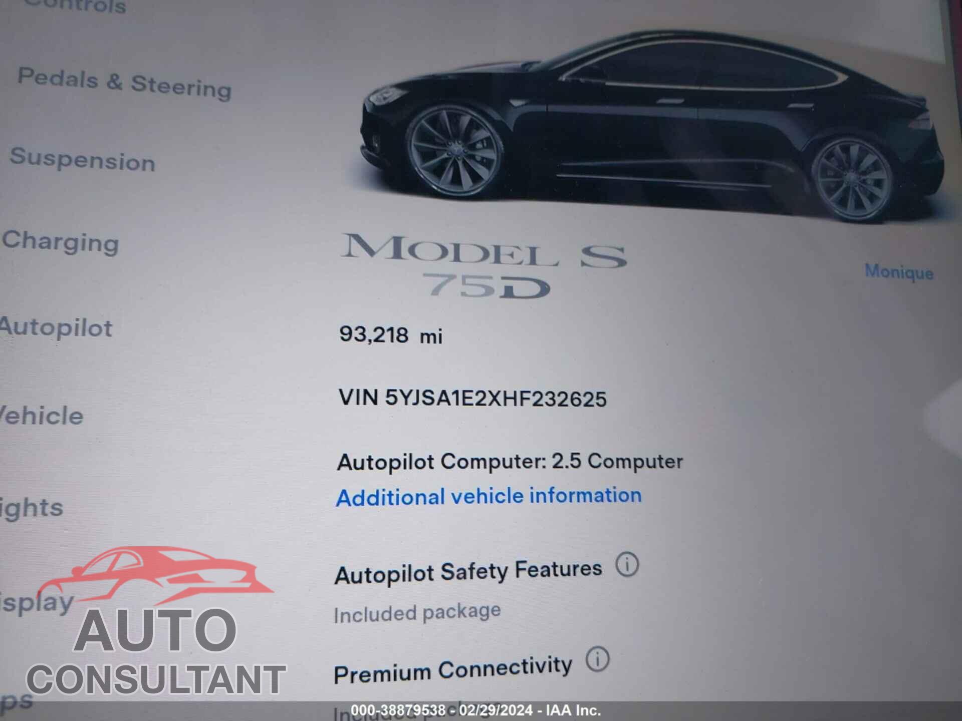 TESLA MODEL S 2017 - 5YJSA1E2XHF232625