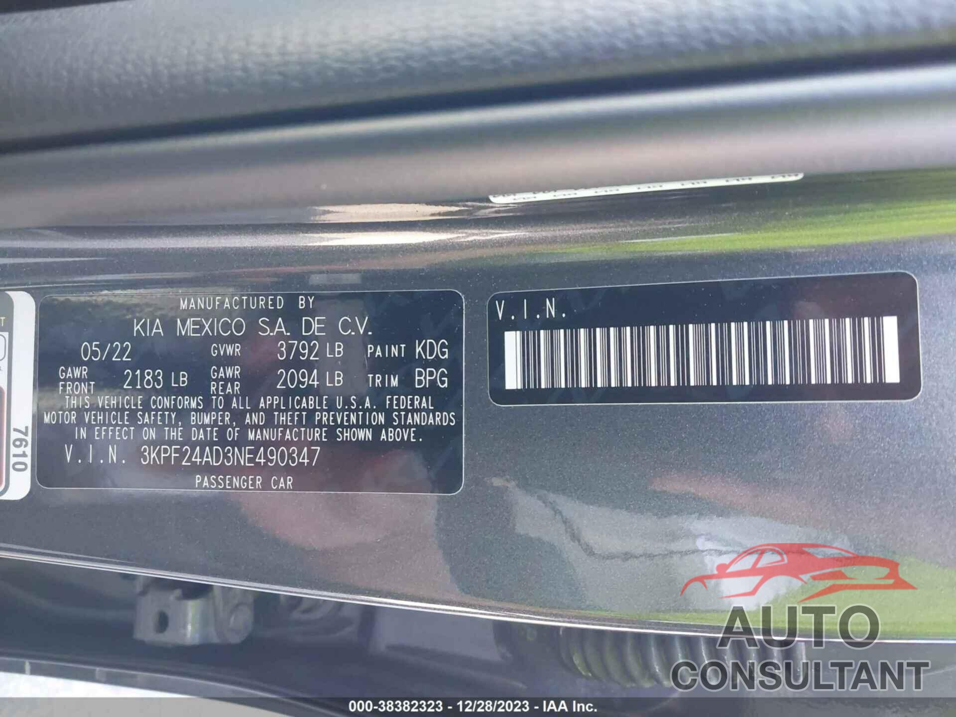 KIA FORTE 2022 - 3KPF24AD3NE490347