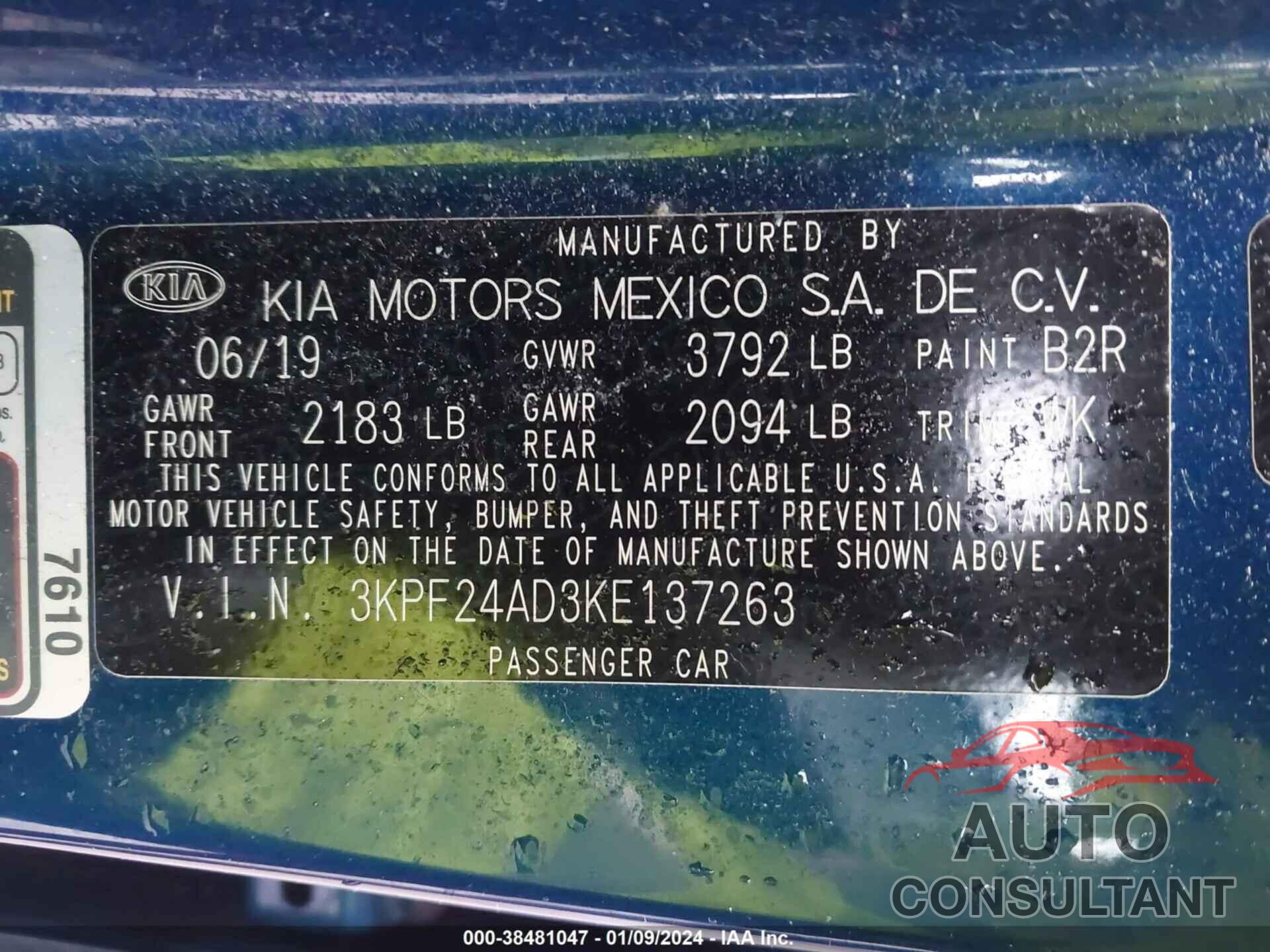 KIA FORTE 2019 - 3KPF24AD3KE137263