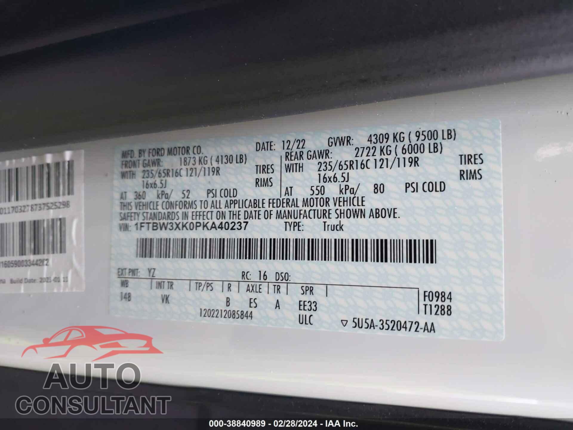 FORD E-TRANSIT-350 CARGO VAN 2023 - 1FTBW3XK0PKA40237