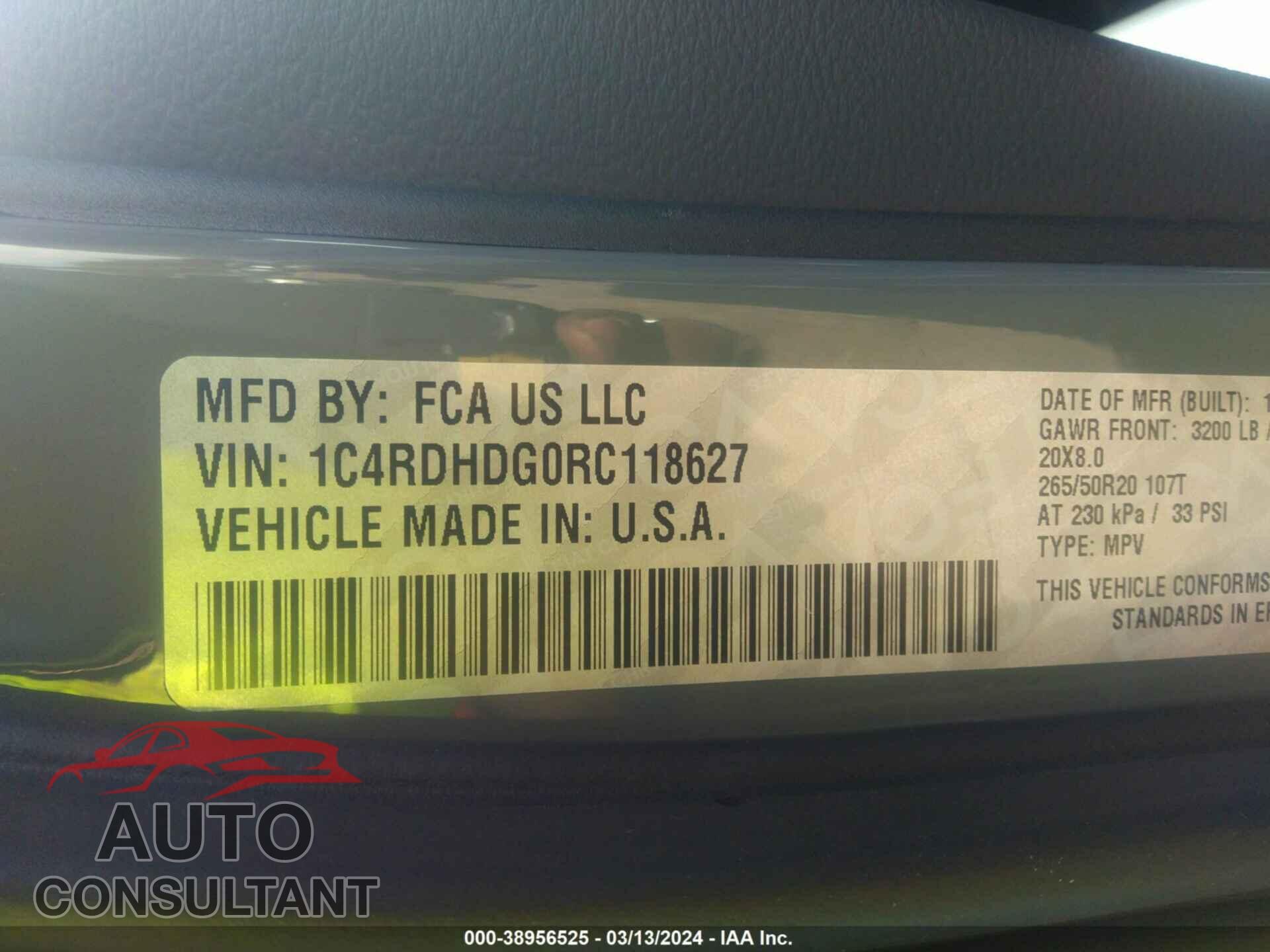 DODGE DURANGO 2024 - 1C4RDHDG0RC118627