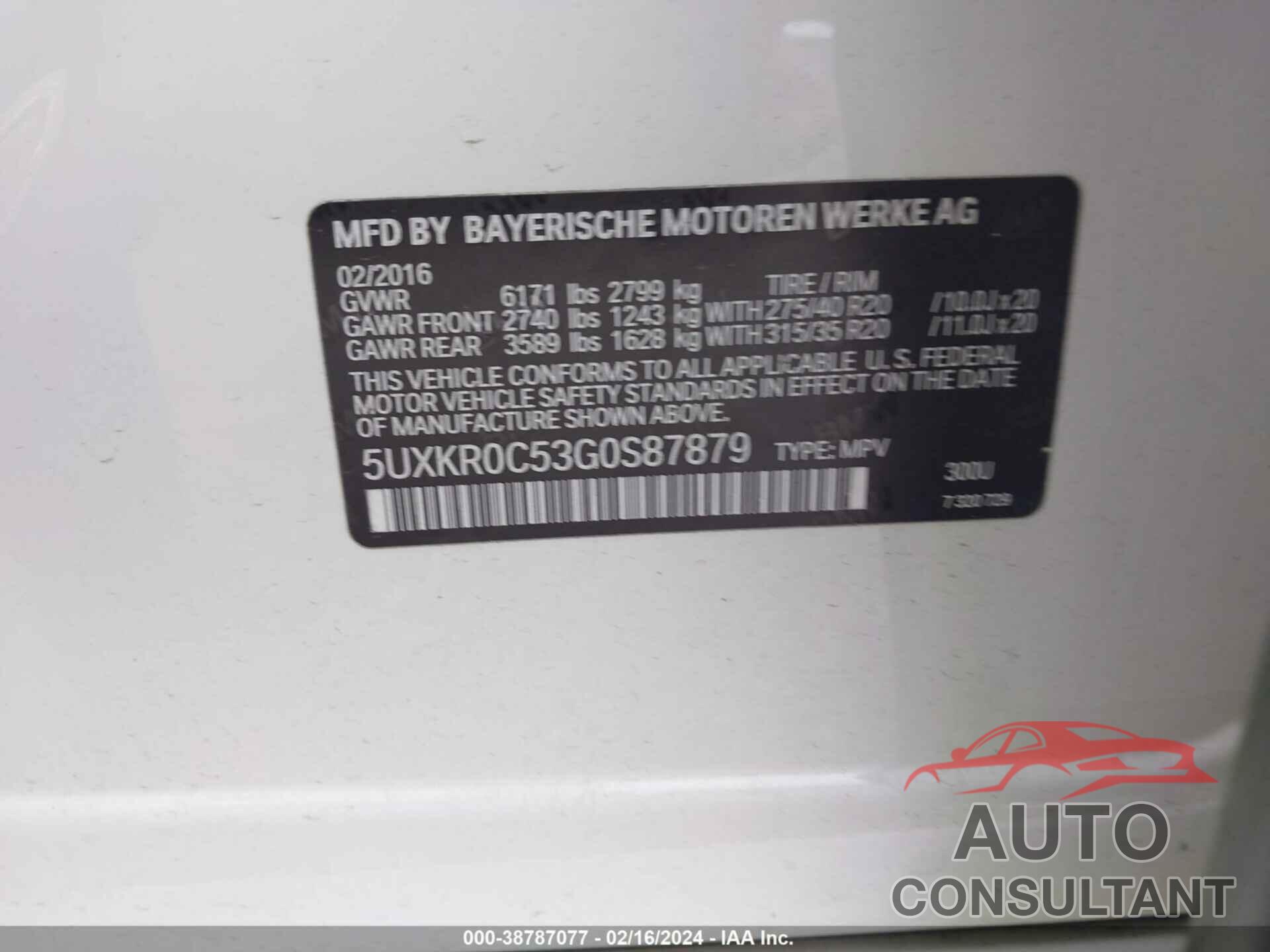 BMW X5 2016 - 5UXKR0C53G0S87879