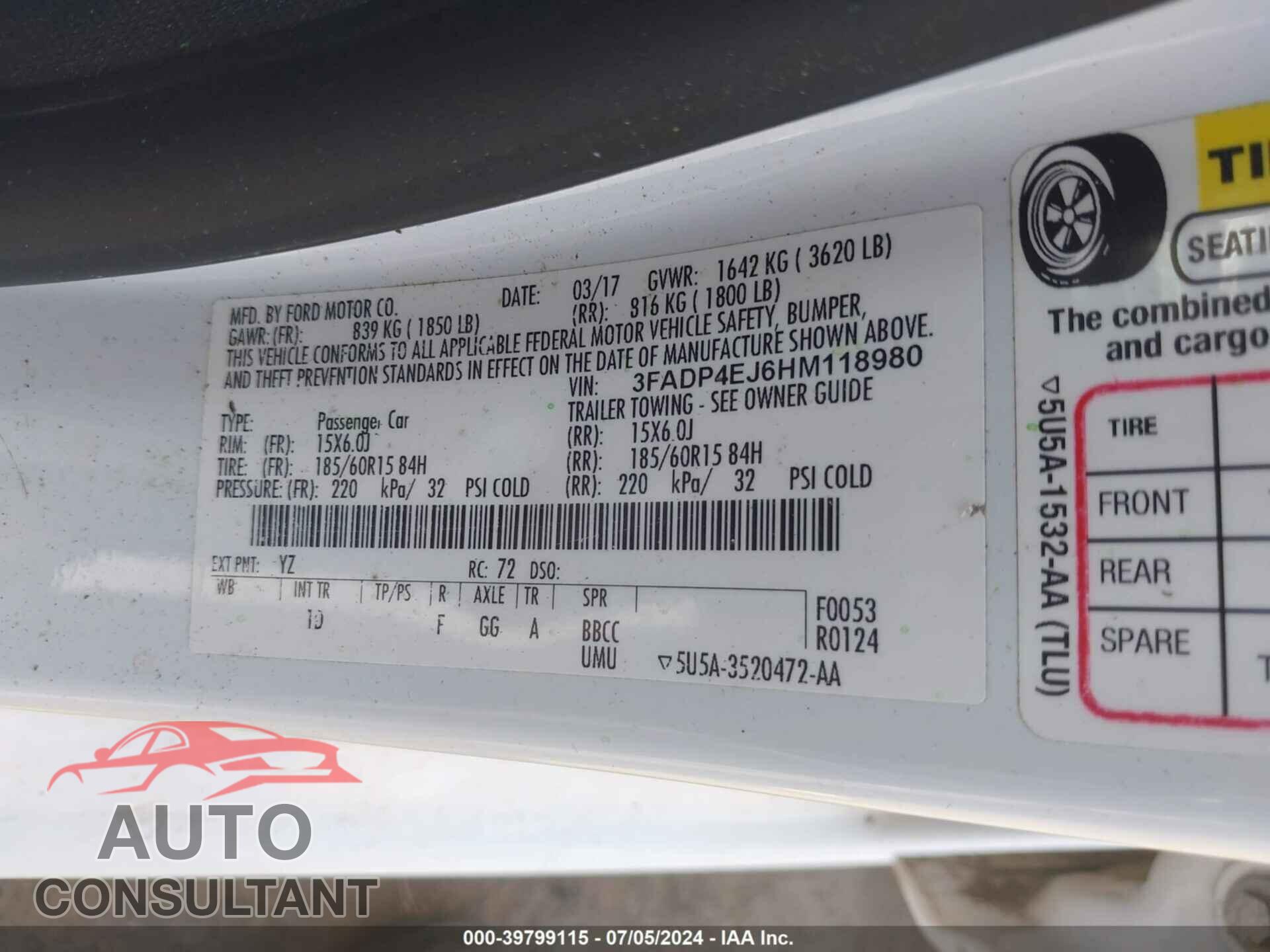 FORD FIESTA 2017 - 3FADP4EJ6HM118980