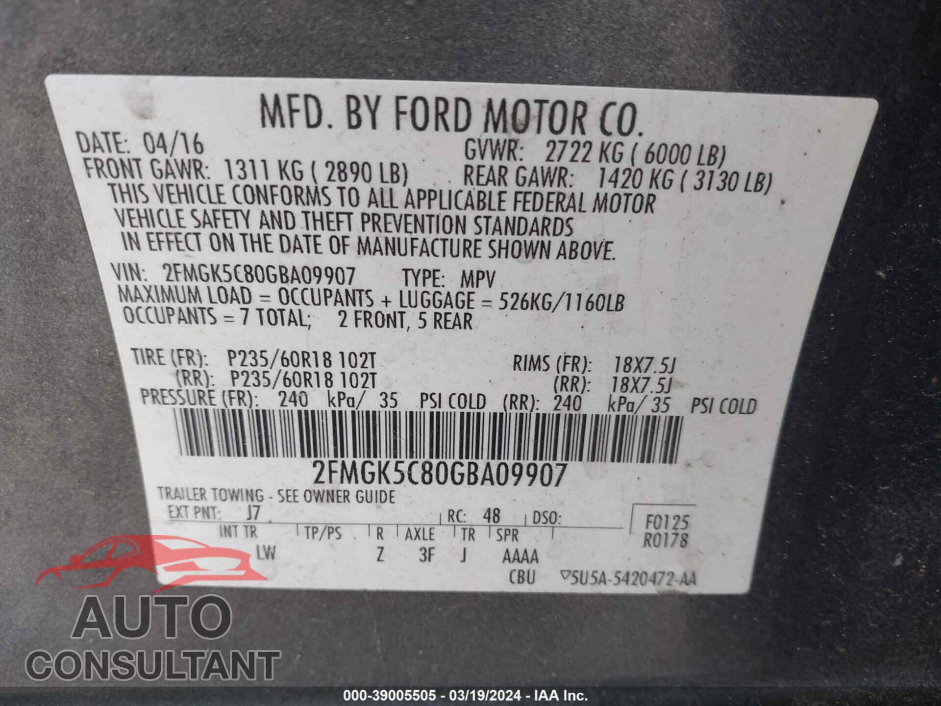 FORD FLEX 2016 - 2FMGK5C80GBA09907
