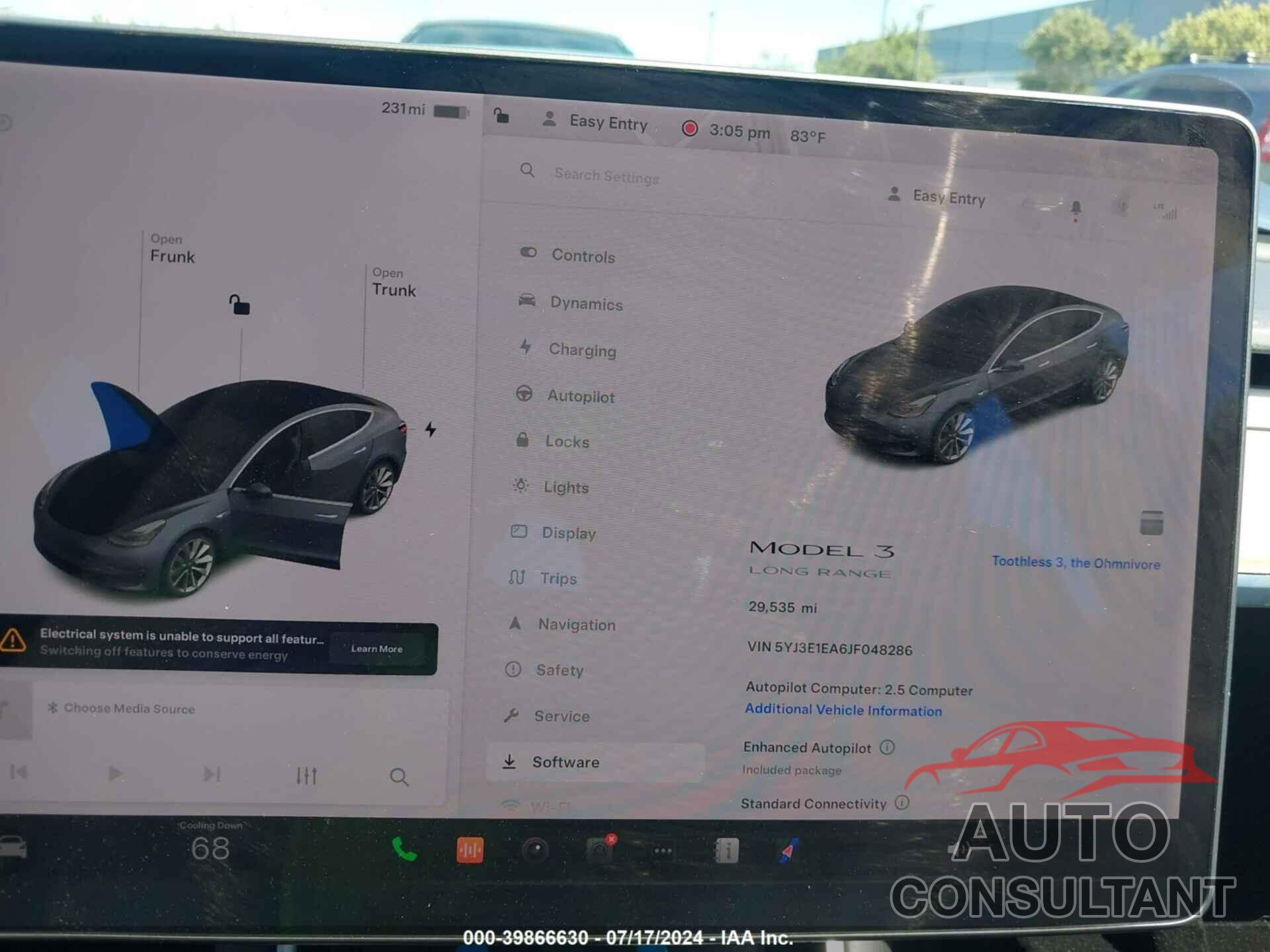 TESLA MODEL 3 2018 - 5YJ3E1EA6JF048286