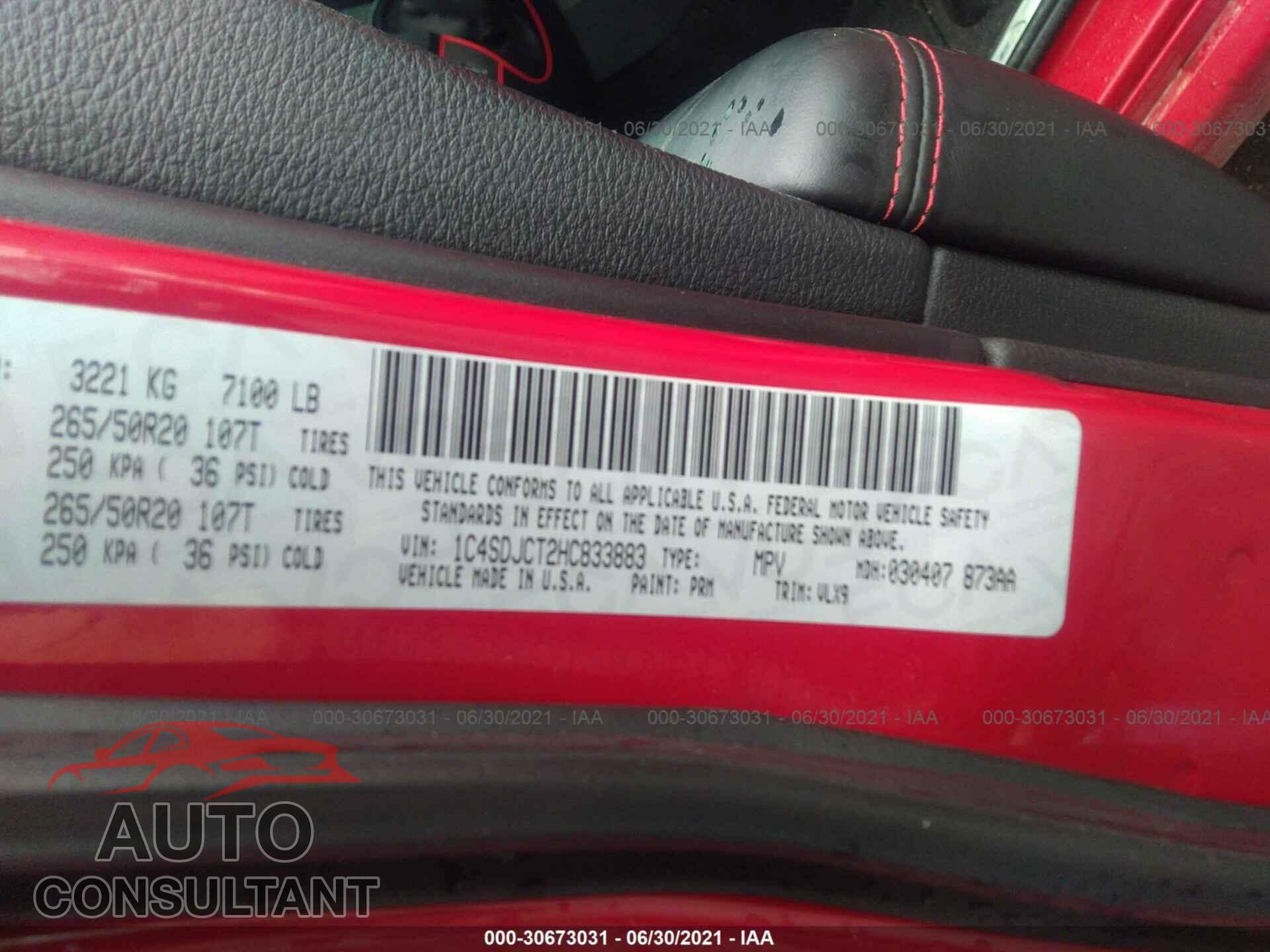 DODGE DURANGO 2017 - 1C4SDJCT2HC833883