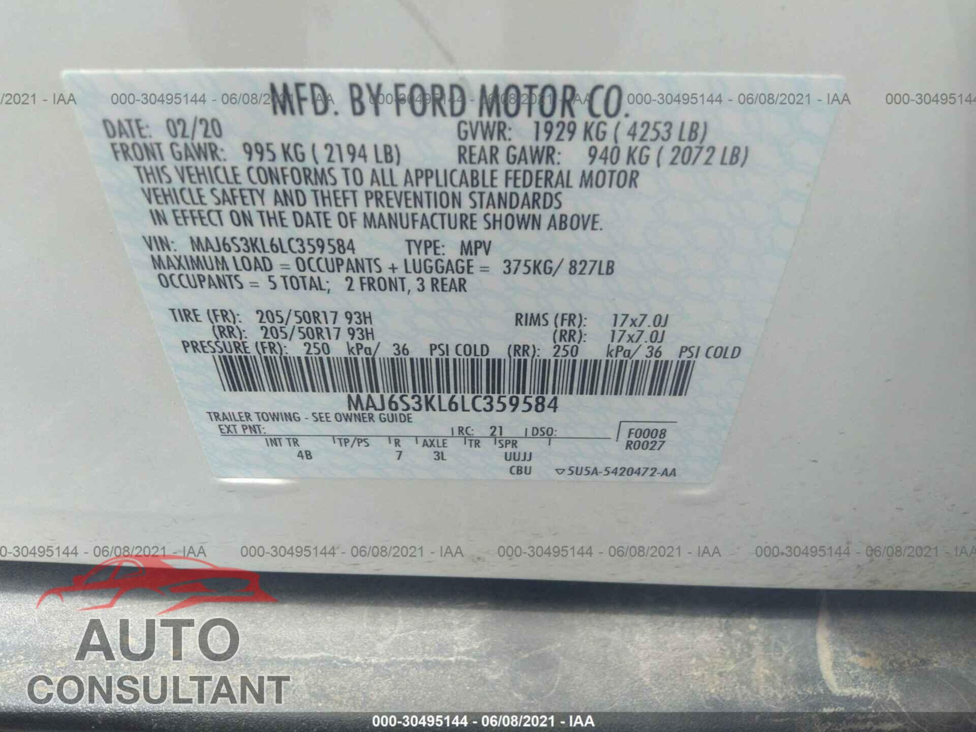 FORD ECOSPORT 2020 - MAJ6S3KL6LC359584