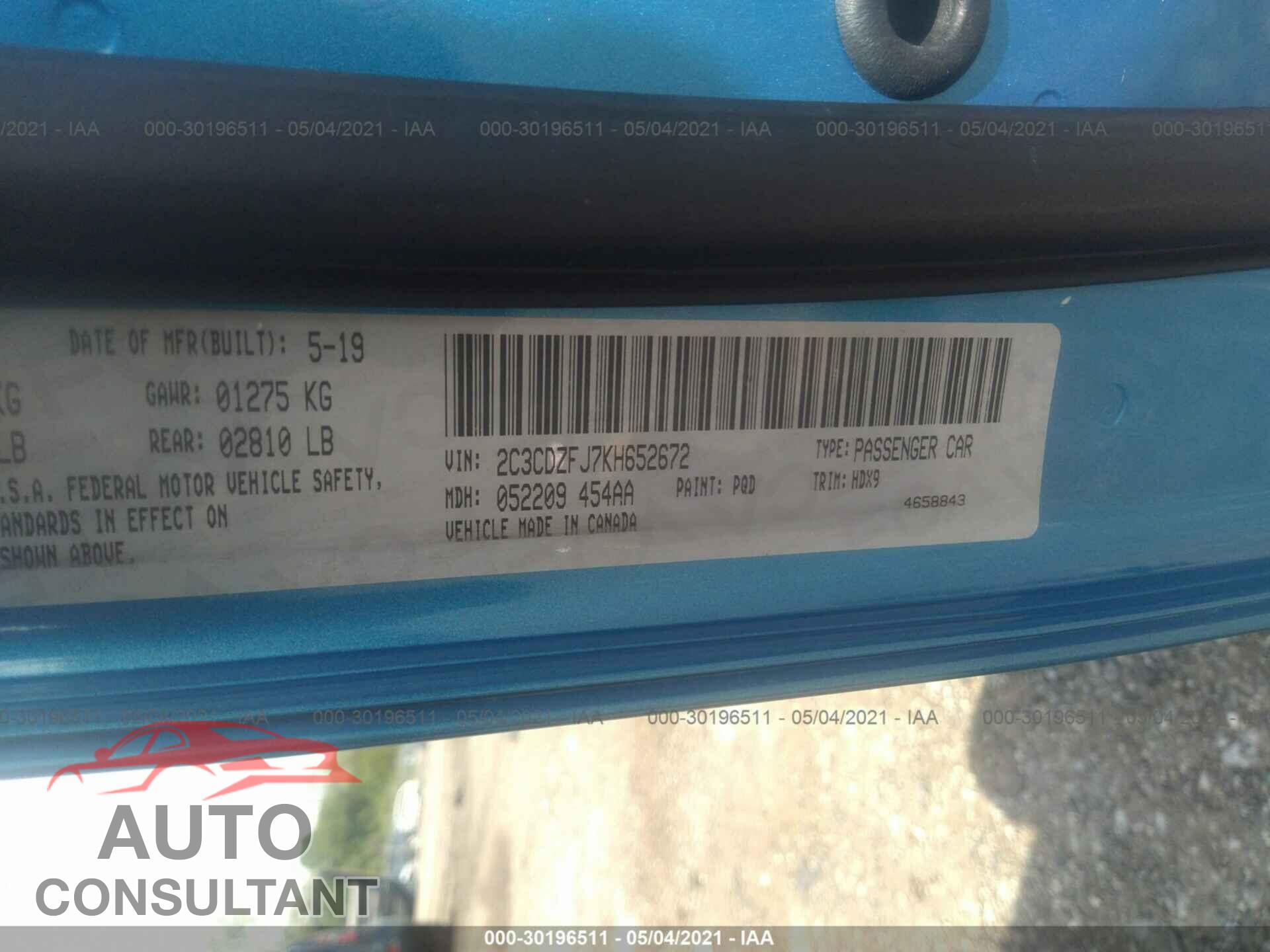 DODGE CHALLENGER 2019 - 2C3CDZFJ7KH652672