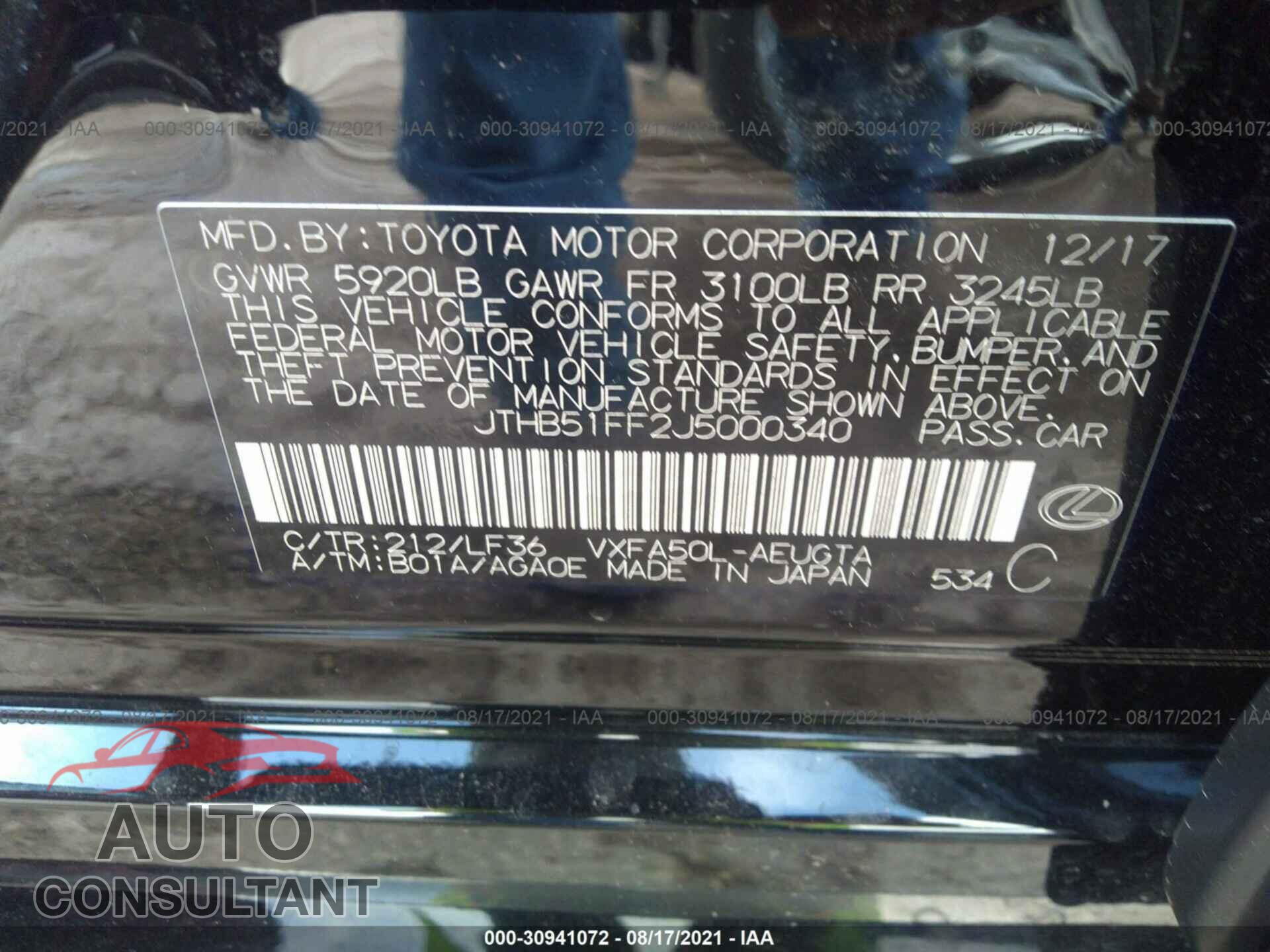LEXUS LS 2018 - JTHB51FF2J5000340
