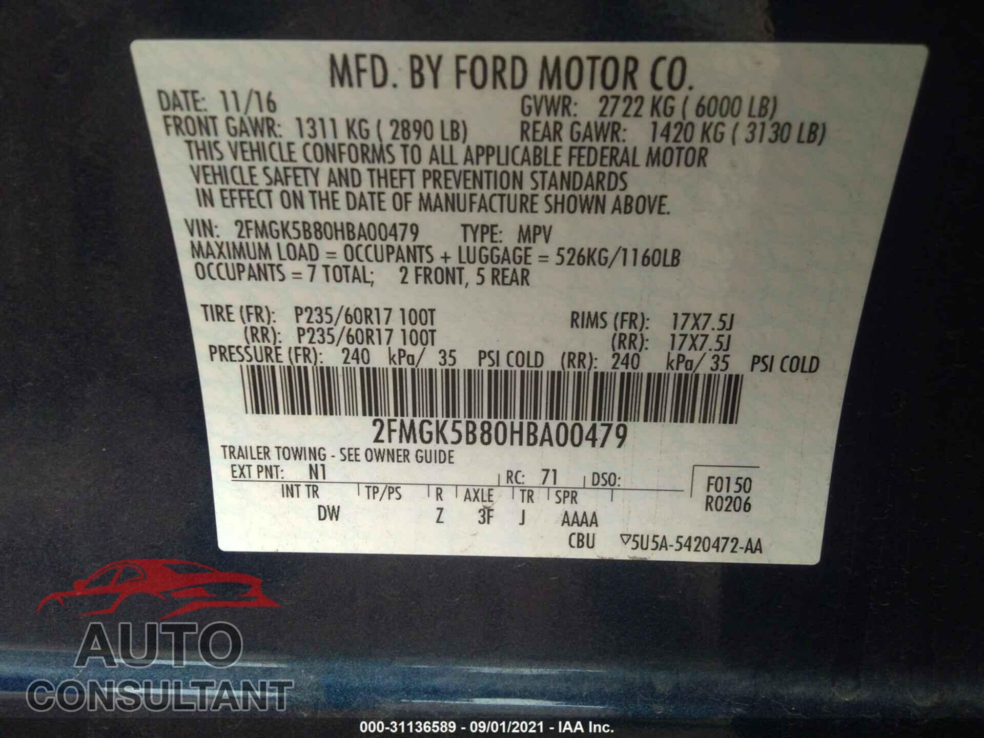 FORD FLEX 2017 - 2FMGK5B80HBA00479
