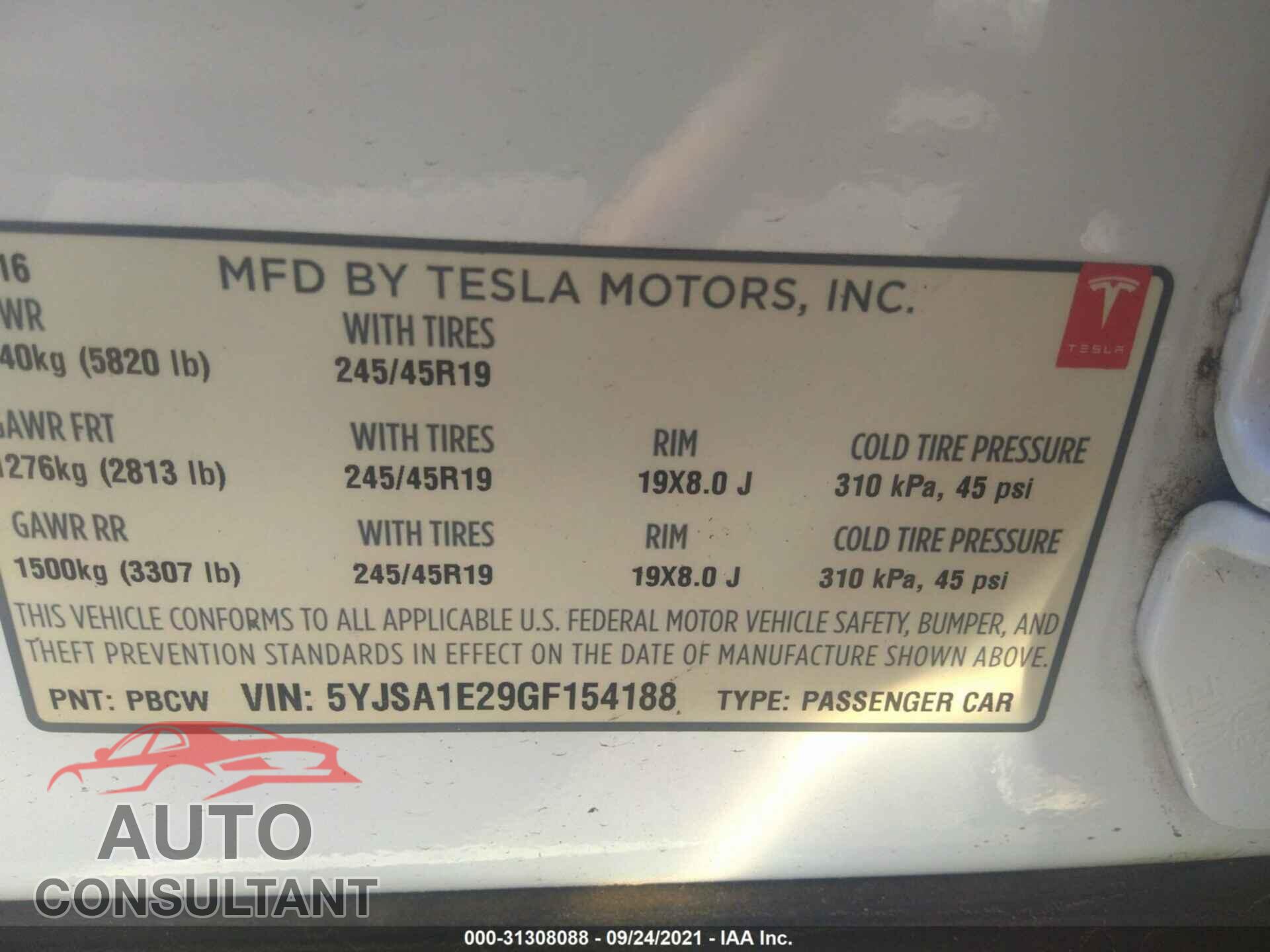 TESLA MODEL S 2016 - 5YJSA1E29GF154188