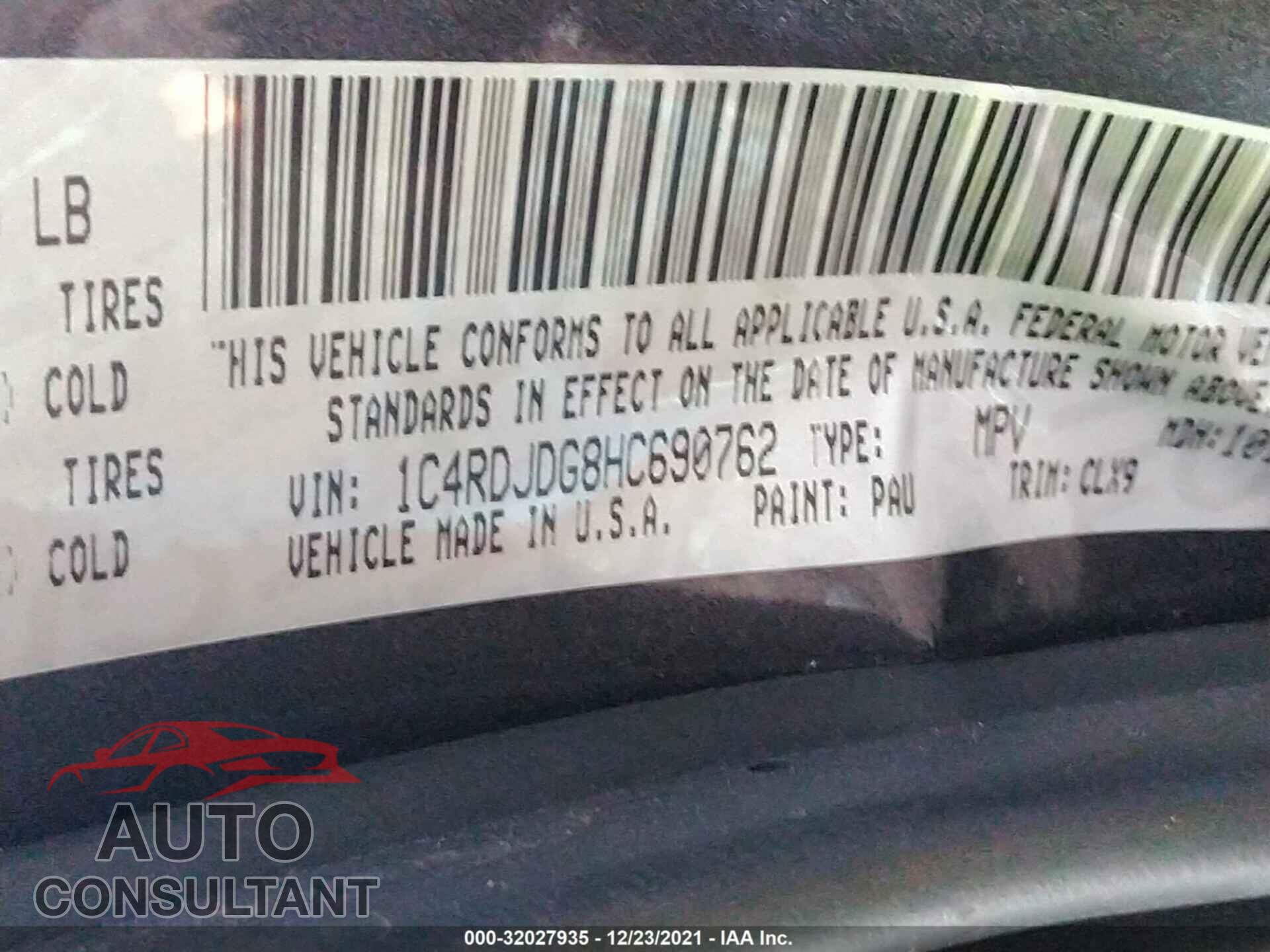 DODGE DURANGO 2017 - 1C4RDJDG8HC690762