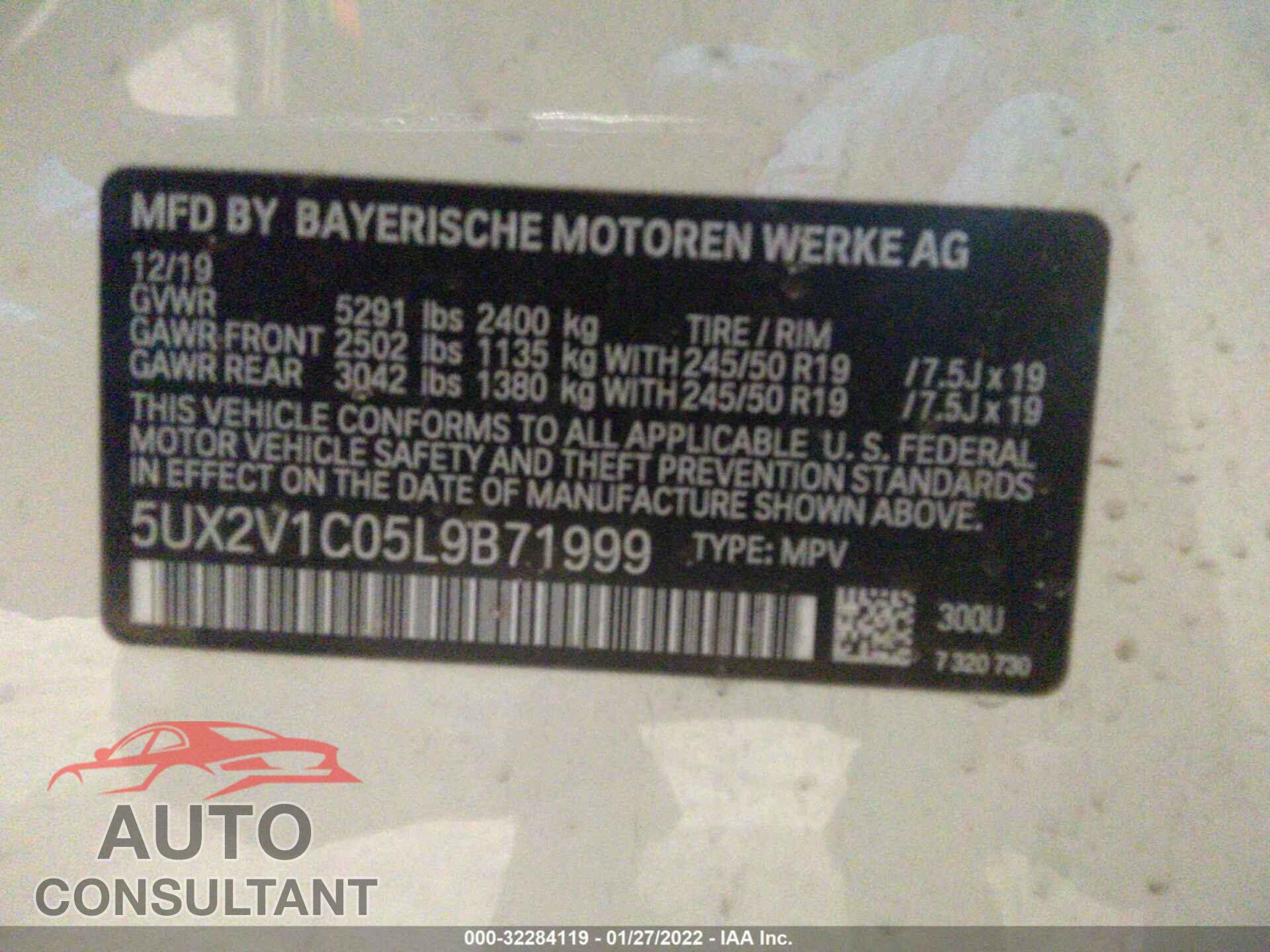 BMW X4 2020 - 5UX2V1C05L9B71999