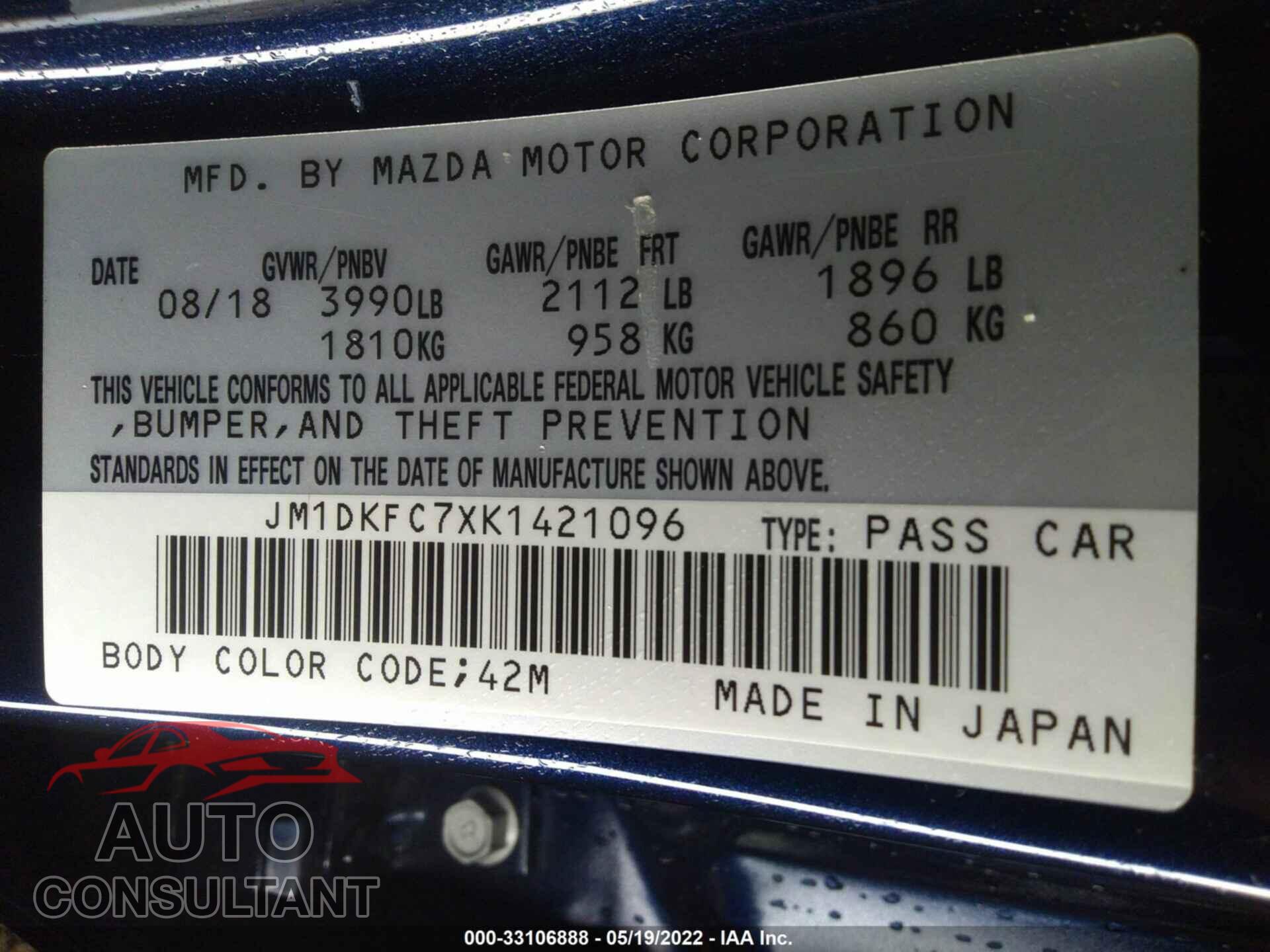 MAZDA CX-3 2019 - JM1DKFC7XK1421096