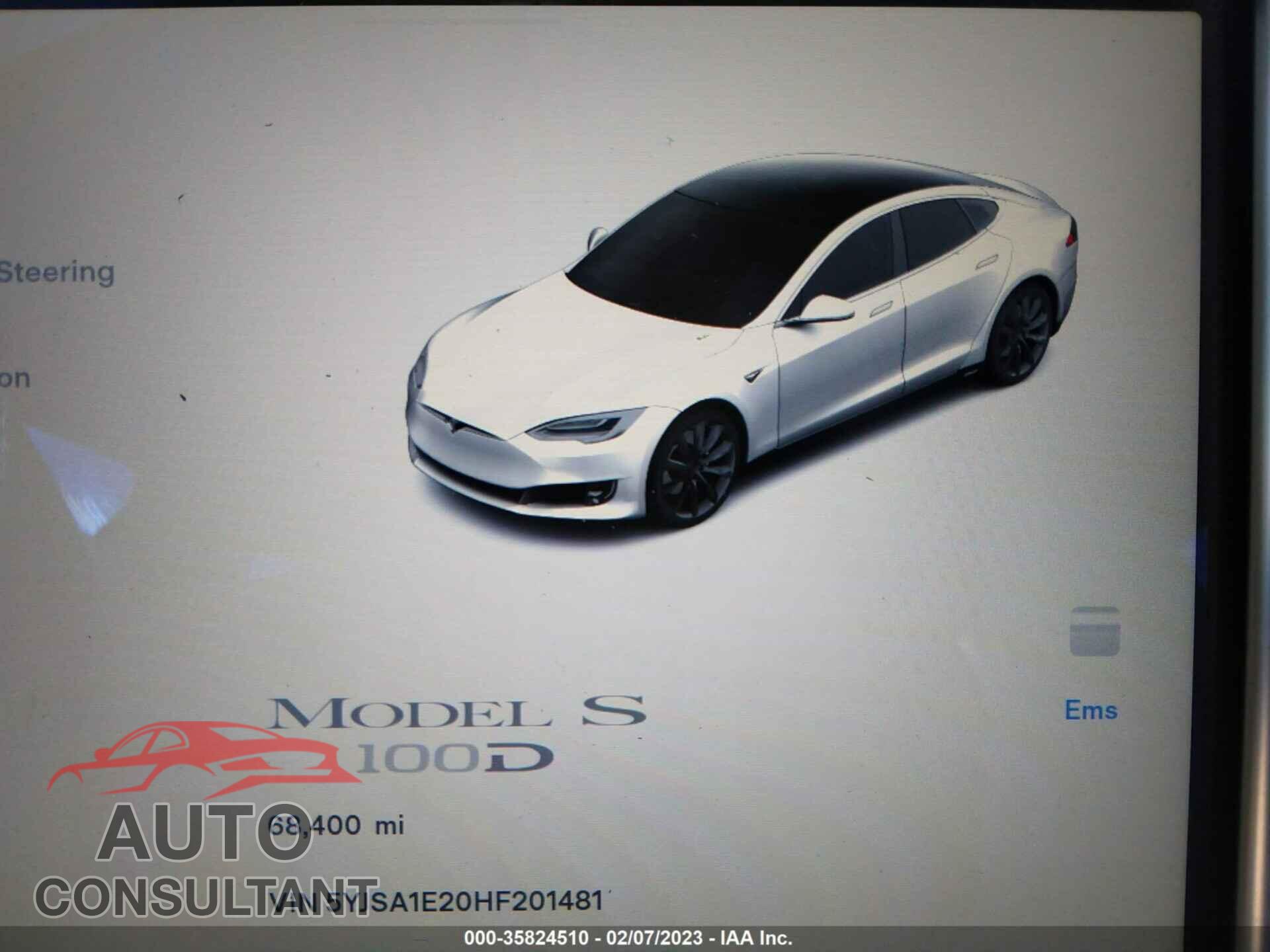 TESLA MODEL S 2017 - 5YJSA1E20HF201481