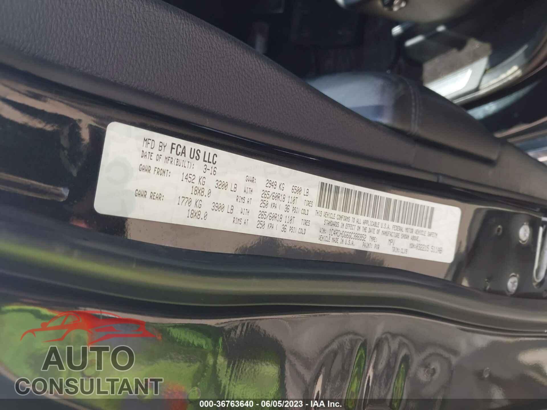 DODGE DURANGO 2016 - 1C4RDHDG6GC386952
