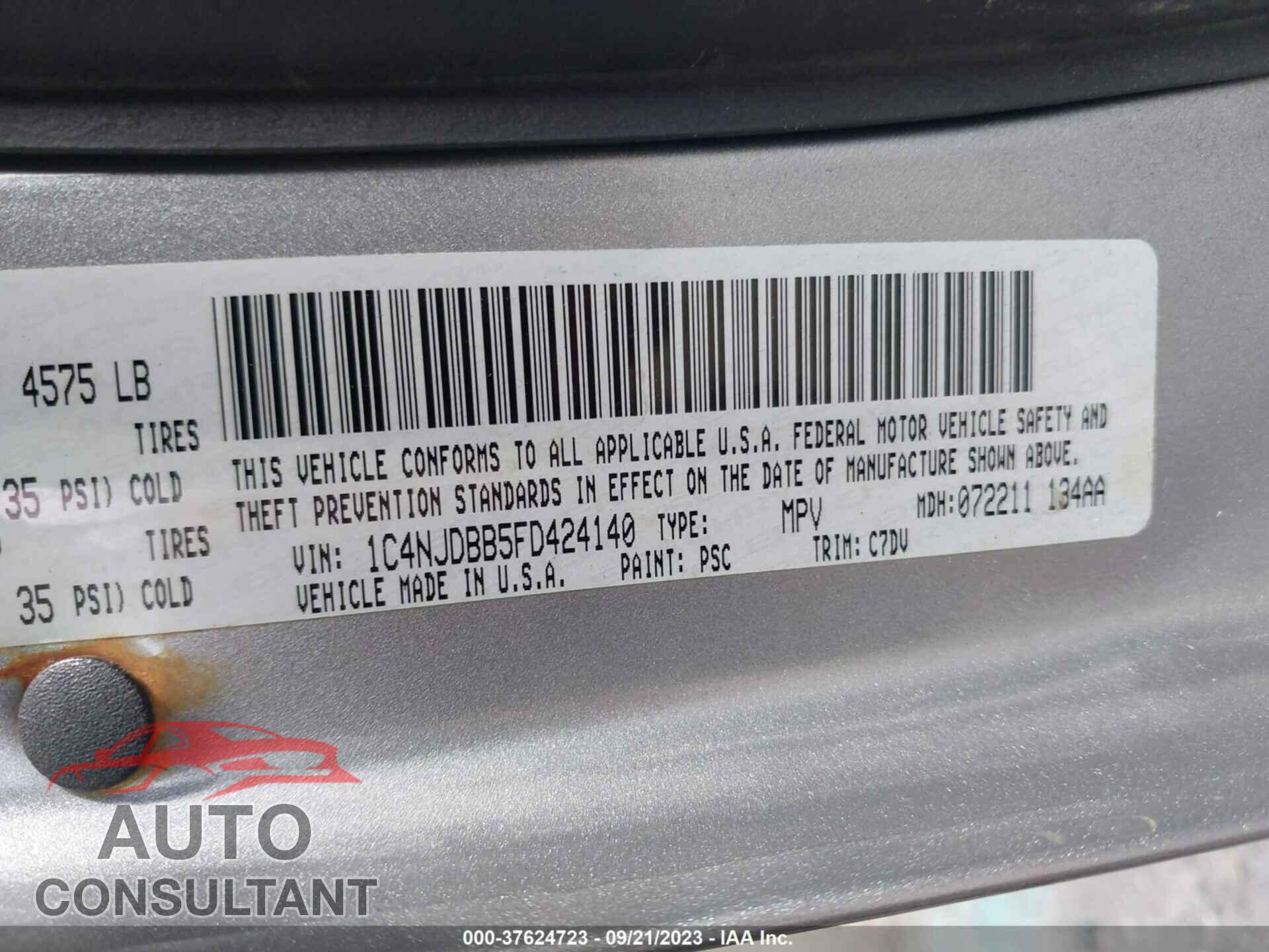 JEEP COMPASS 2015 - 1C4NJDBB5FD424140
