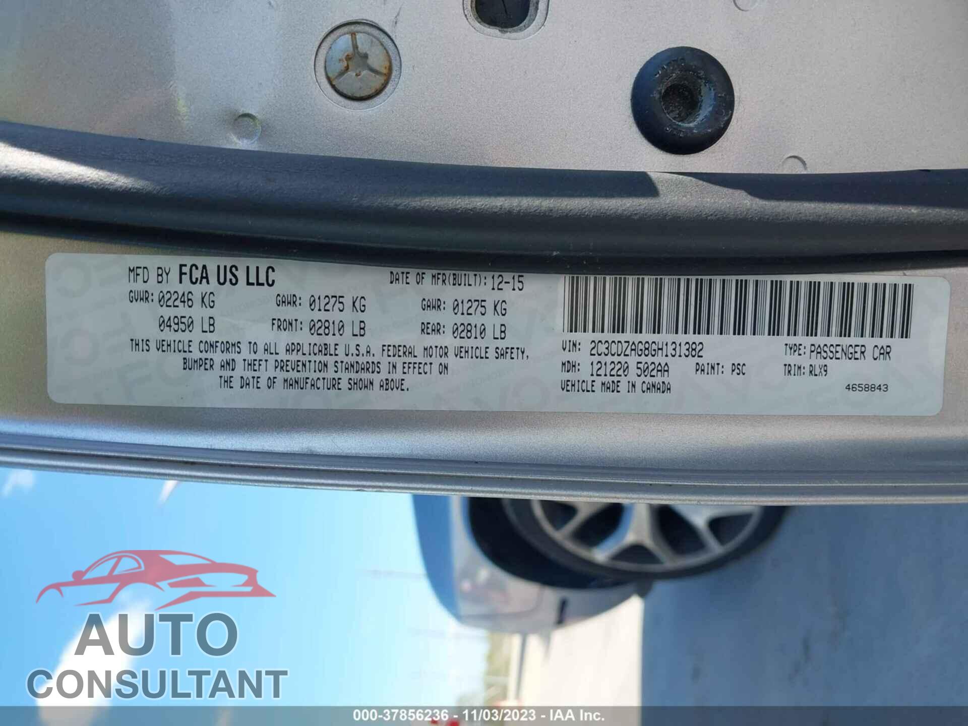 DODGE CHALLENGER 2016 - 2C3CDZAG8GH131382