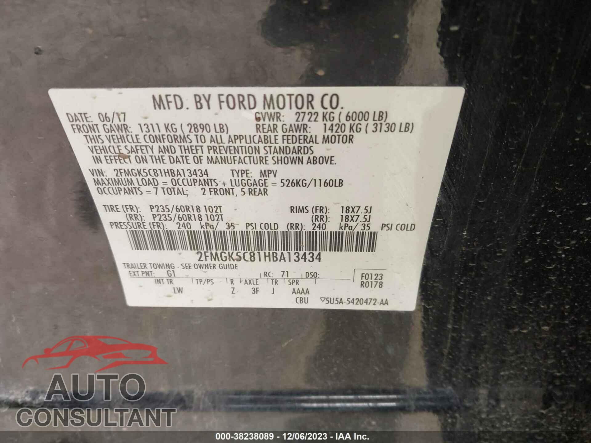 FORD FLEX 2017 - 2FMGK5C81HBA13434