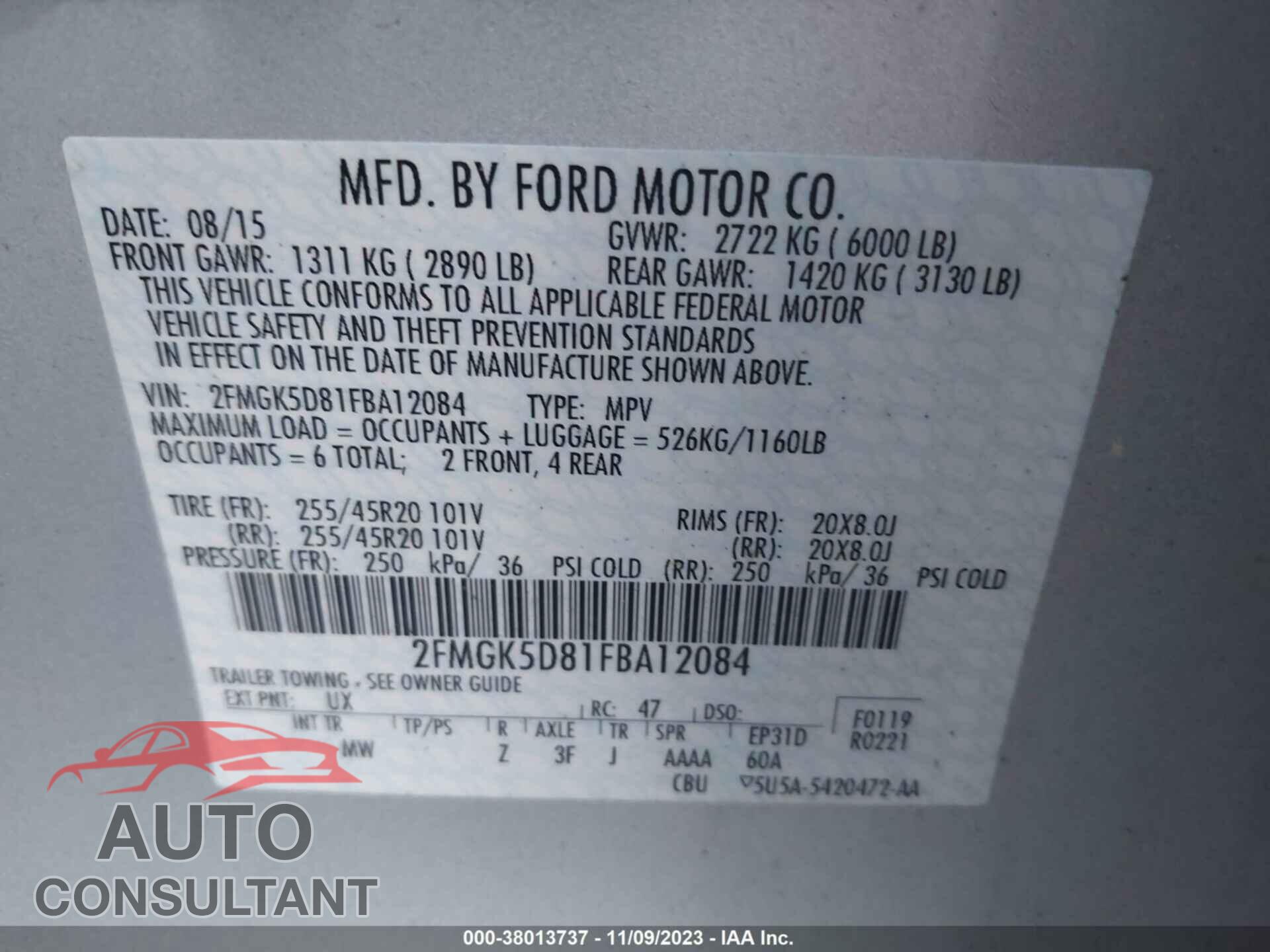 FORD FLEX 2015 - 2FMGK5D81FBA12084