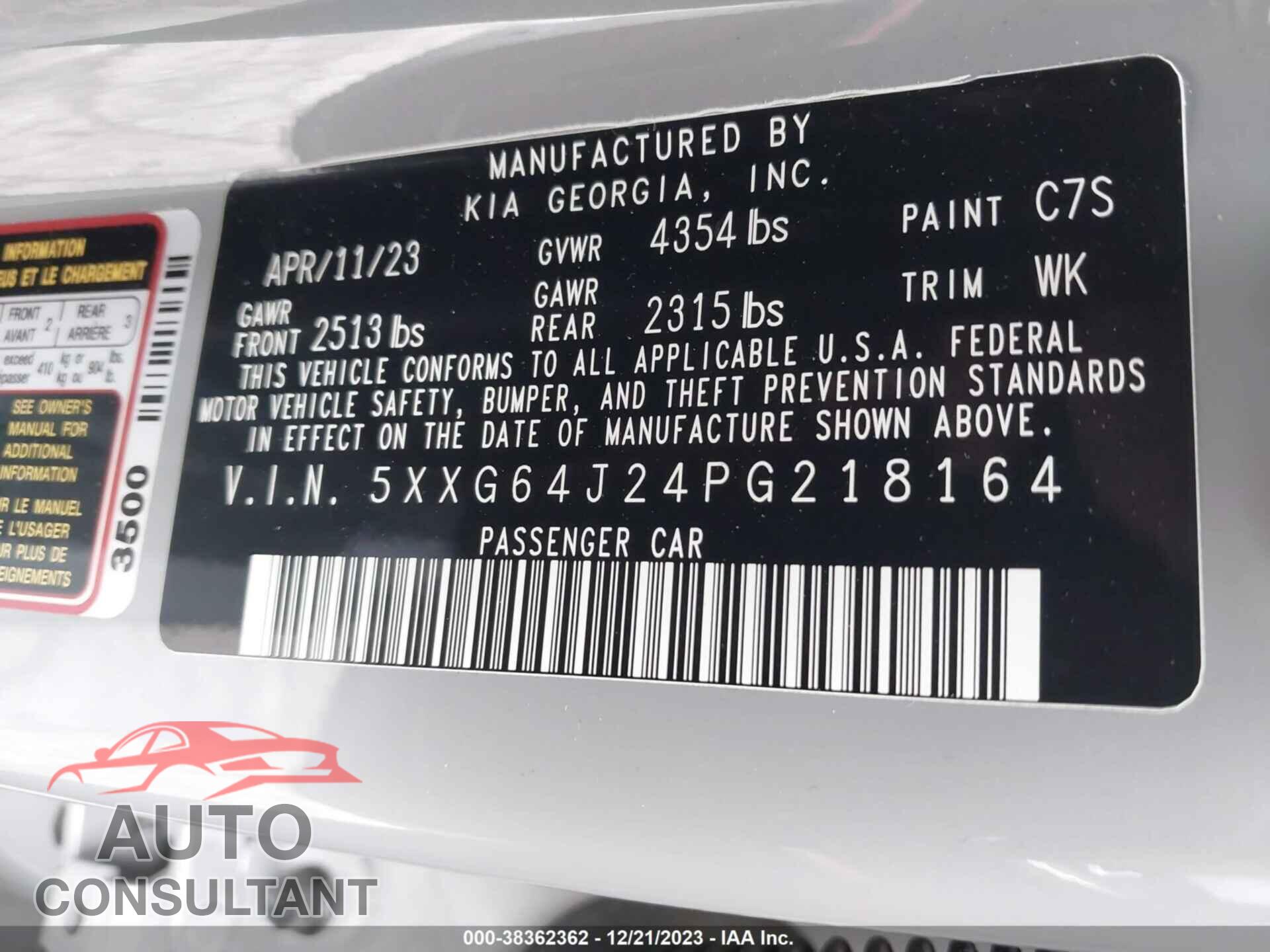KIA K5 2023 - 5XXG64J24PG218164